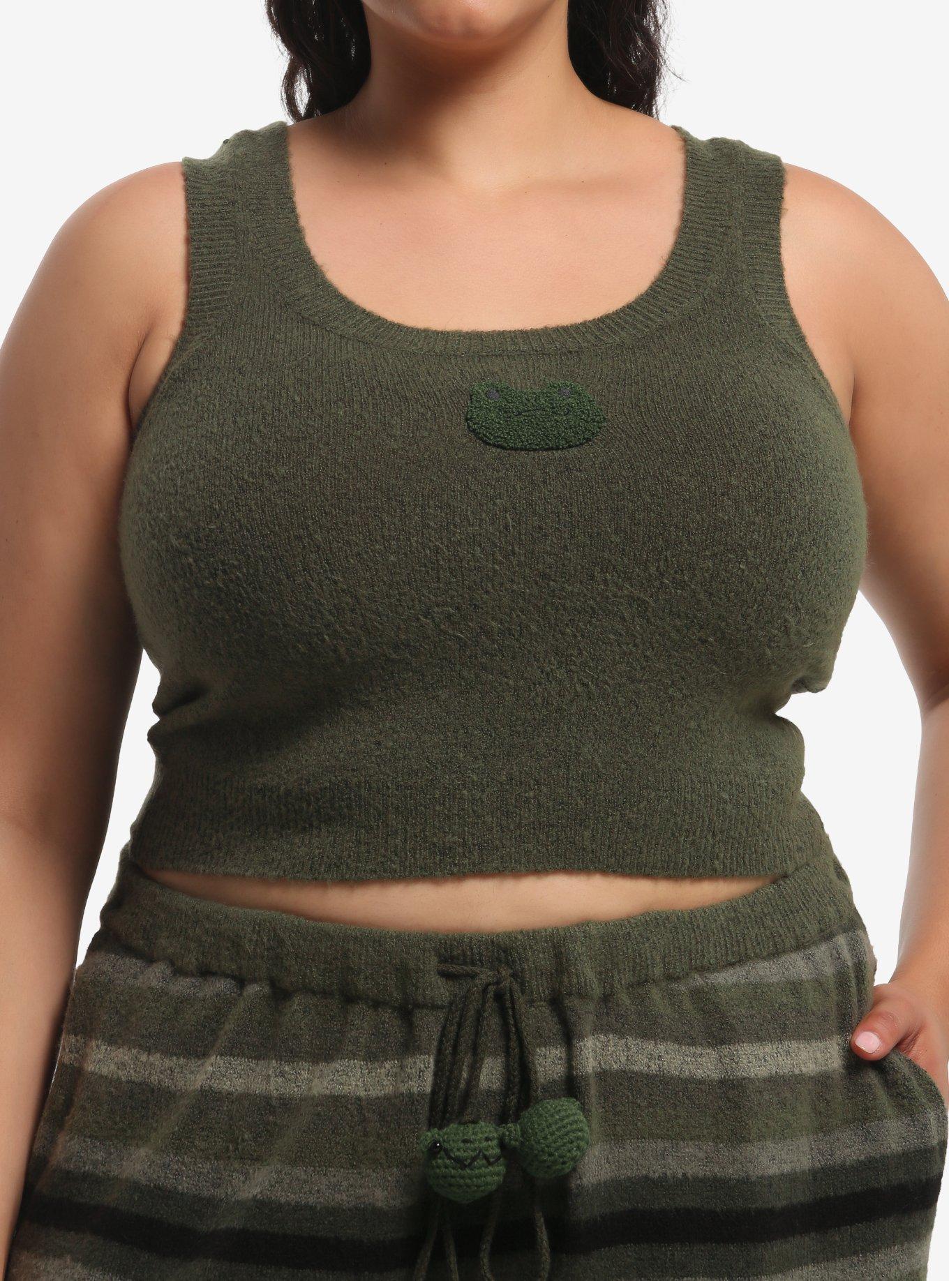 Thorn & Fable Green Stripe Frog Girls Tank & Cardigan Set Plus Size, MULTI, alternate - view 4