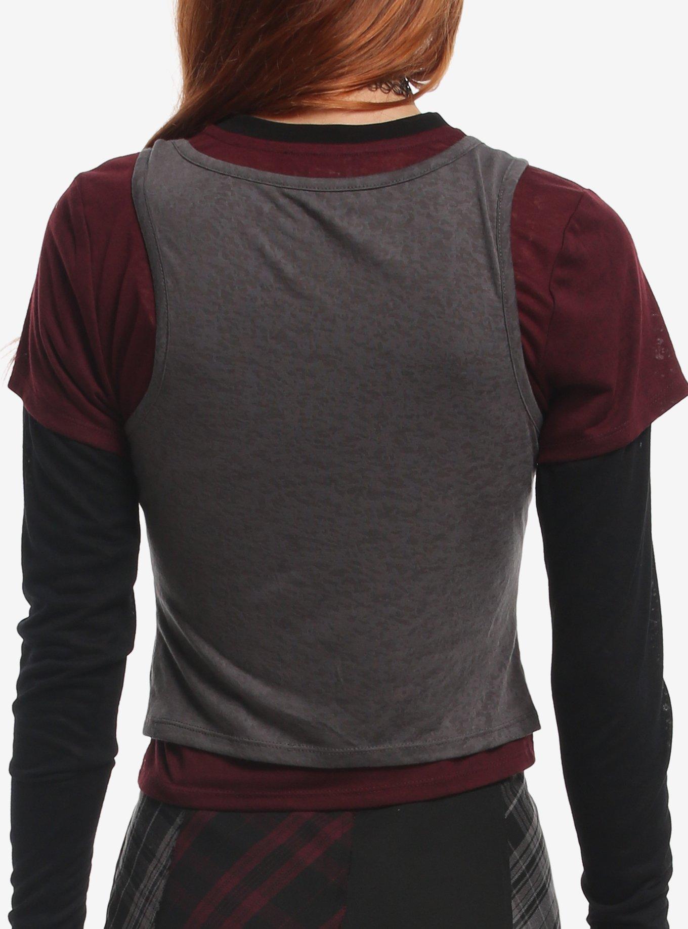 Social Collision Maroon Skull Layered Girls Long-Sleeve Top, MULTI, alternate - view 3