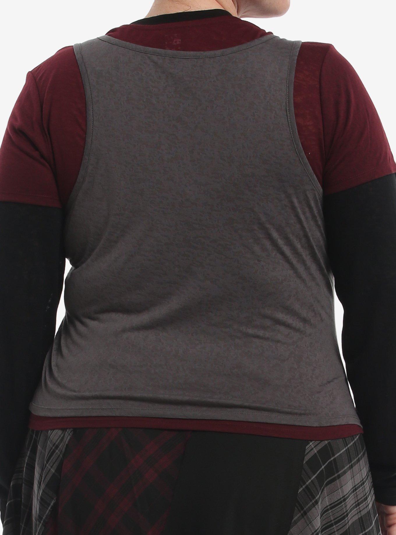Social Collision Maroon Skull Layered Girls Long-Sleeve Top Plus Size, MULTI, alternate - view 3