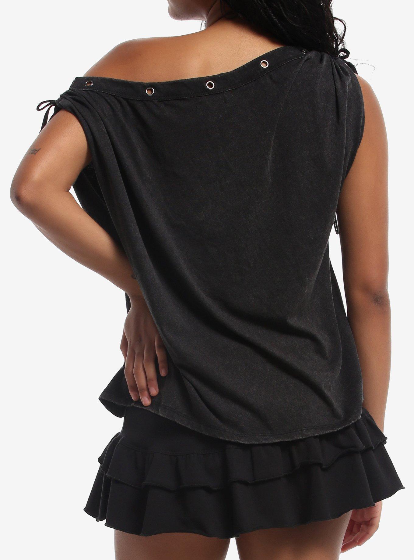 Social Collision Skull Grommet Girls Off-Shoulder Top, MULTI, alternate - view 3