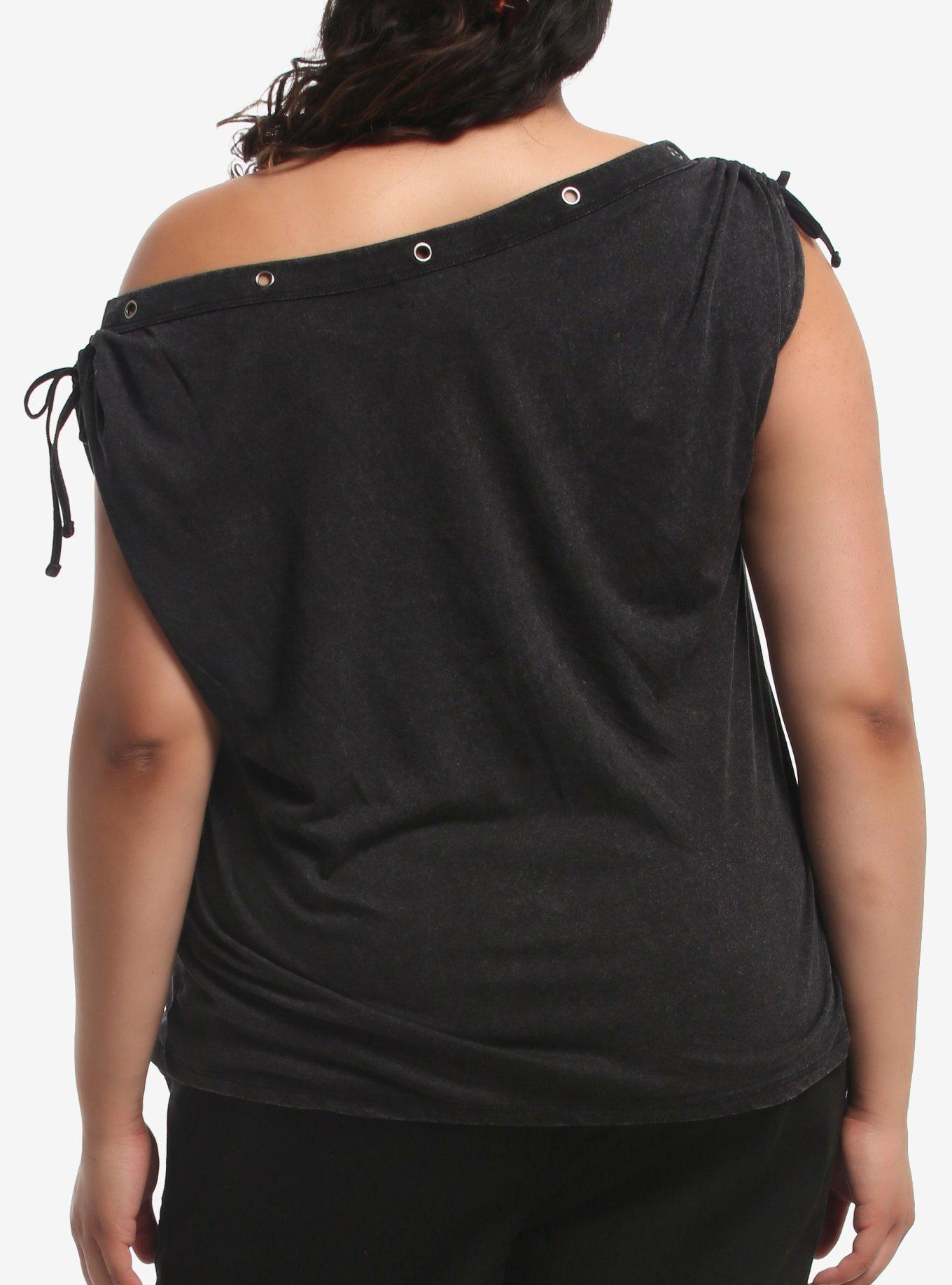 Social Collision Skull Grommet Girls Off-Shoulder Top Plus Size, MULTI, alternate - view 3