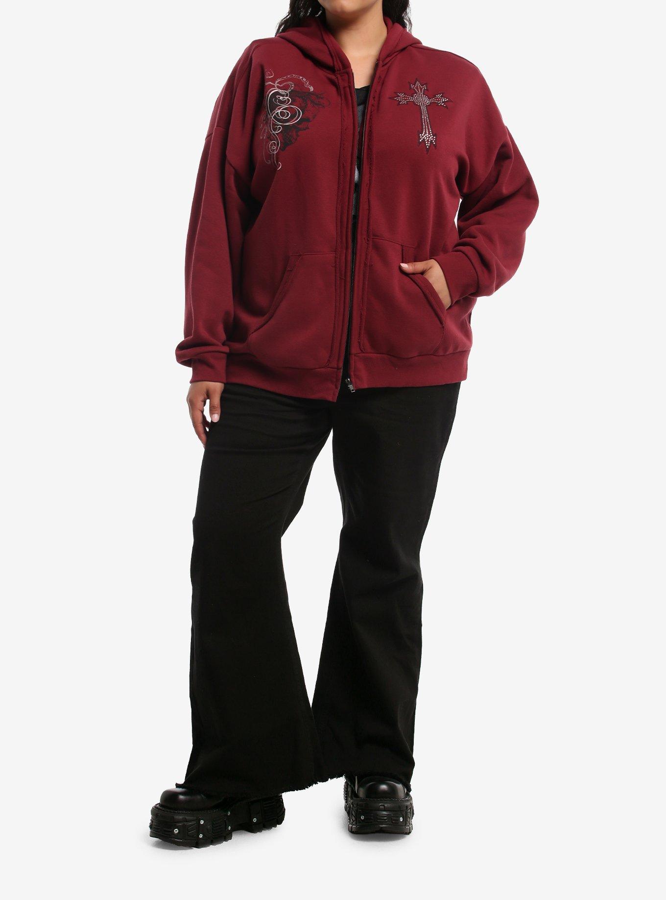 Social Collision Rhinestone Cross Wing Filigree Girls Hoodie Plus Size, MULTI, alternate - view 3