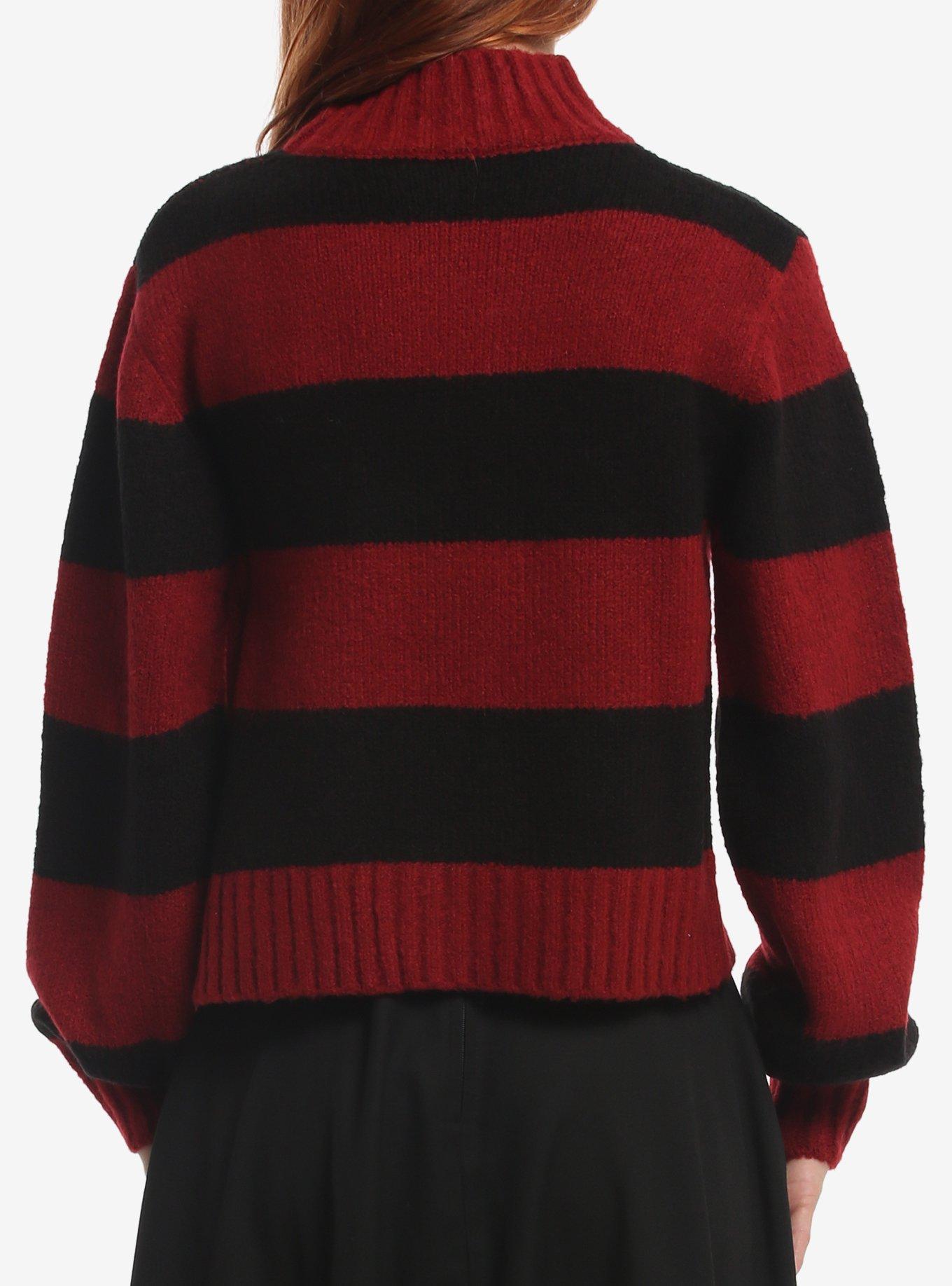 Burgundy & Black Stripe Turtleneck Girls Sweater, MULTI, alternate - view 3