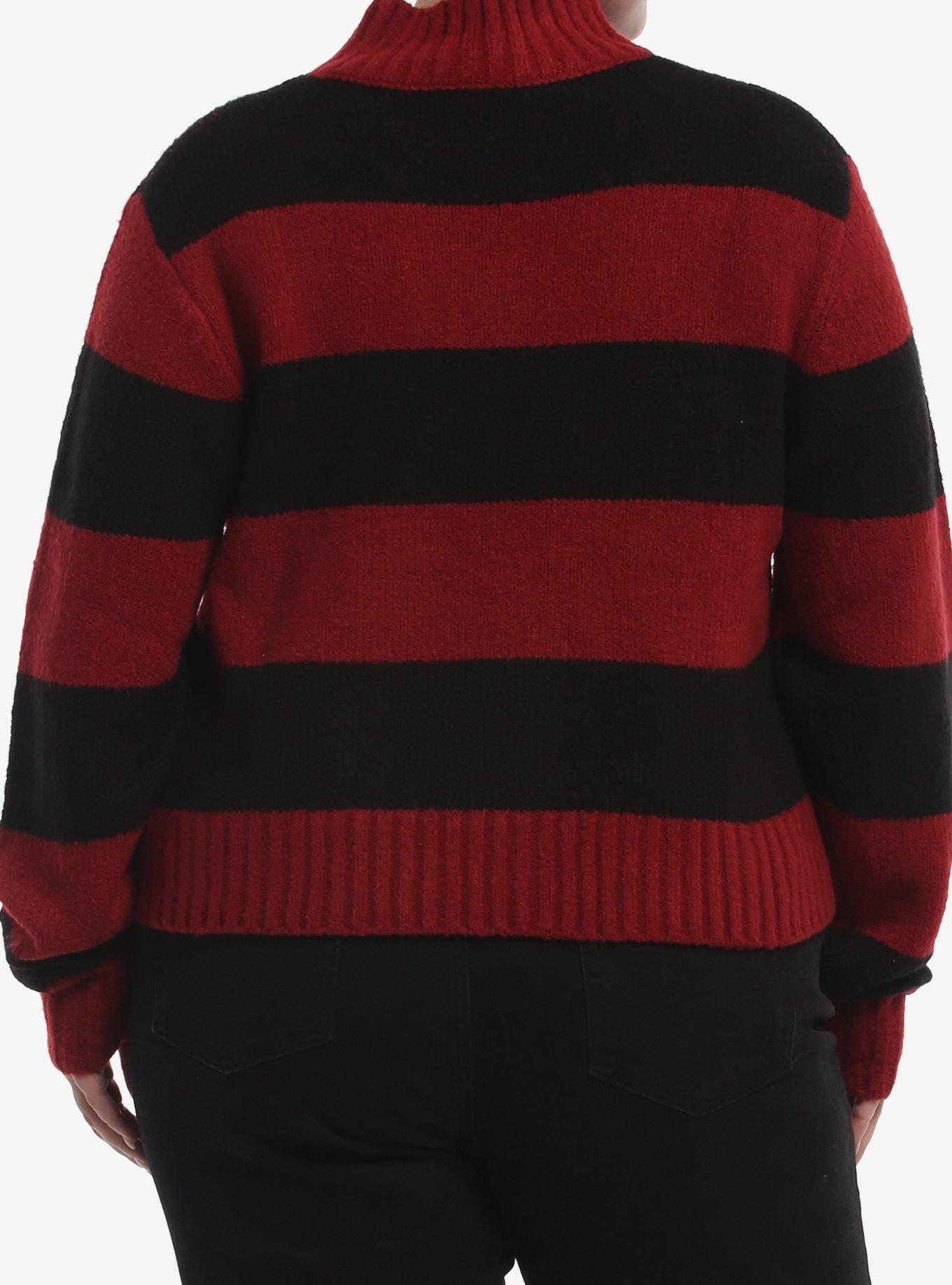 Burgundy & Black Stripe Turtleneck Girls Sweater Plus Size, MULTI, alternate - view 3