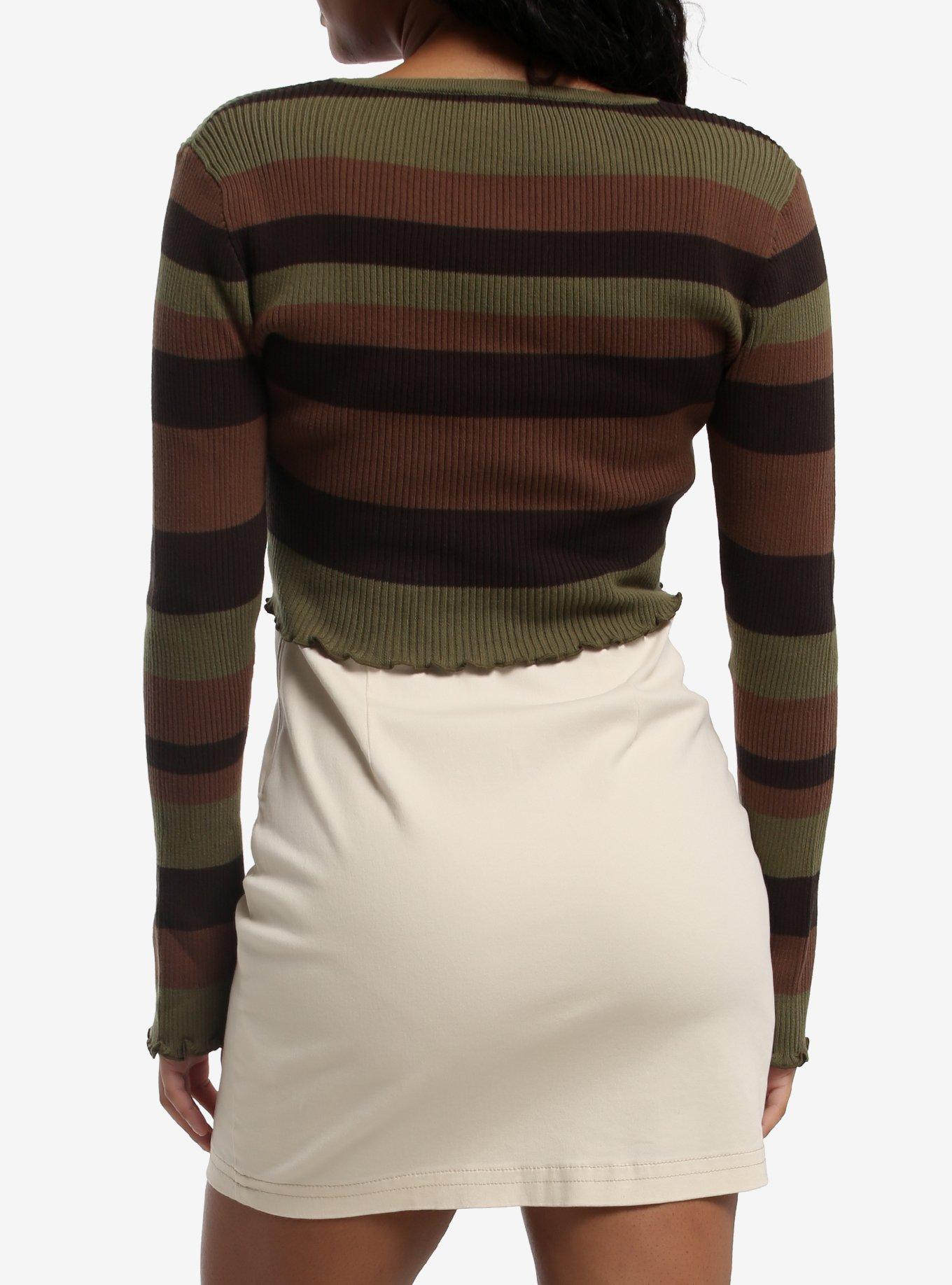 Thorn & Fable Brown & Green Stripe Girls Shrug, MULTI, alternate - view 3