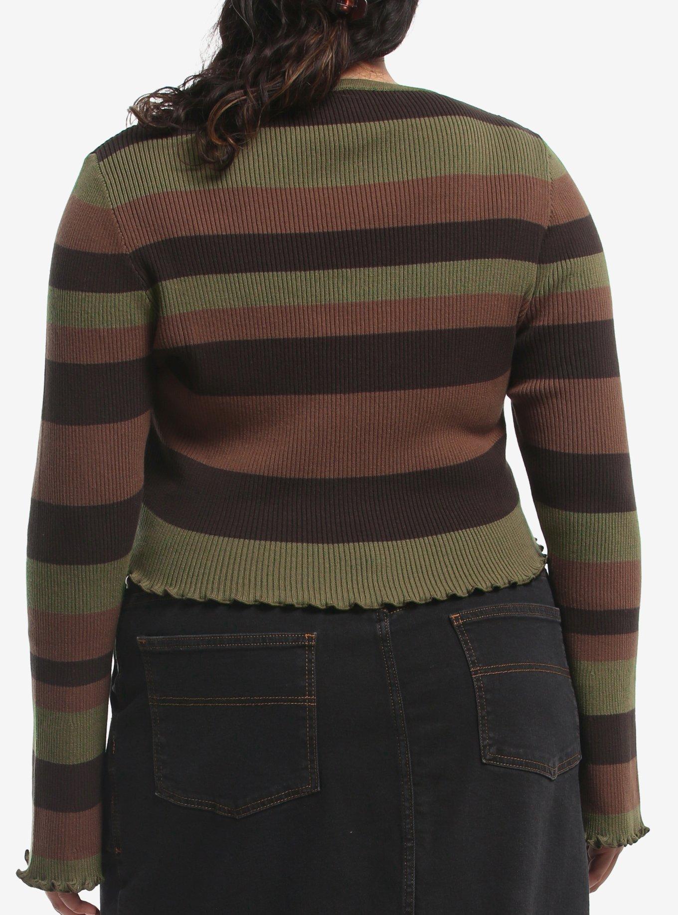 Thorn & Fable Brown & Green Stripe Girls Shrug Plus Size, MULTI, alternate - view 3