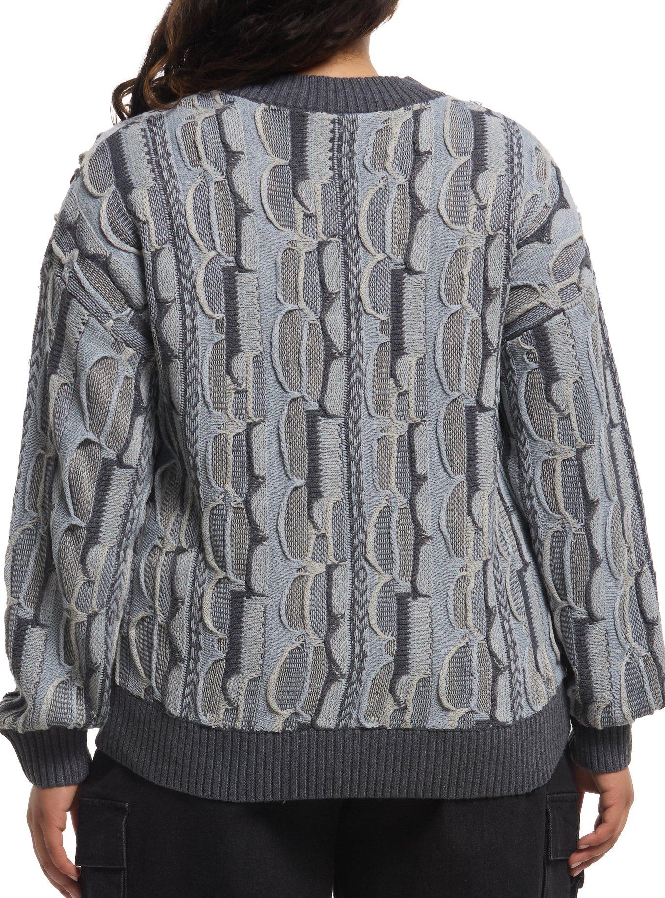 Grey Destructed Knit Girls Cardigan Plus Size, MULTI, alternate - view 3