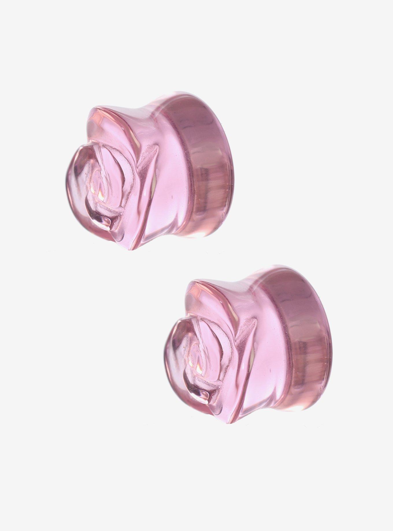 Glass Pink Rose Flare Plug 2 Pack, , hi-res