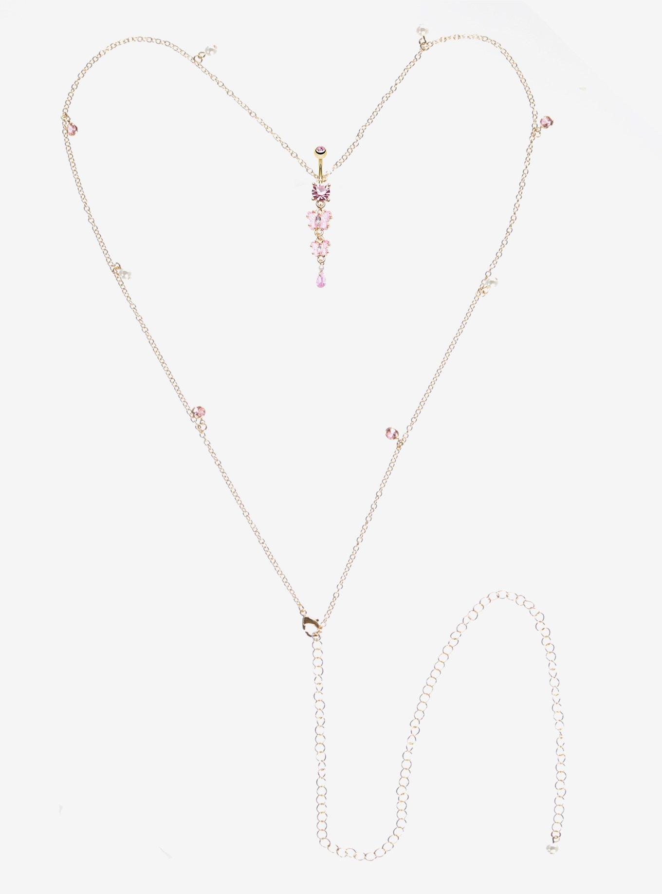 Steel Pink Butterfly Navel Barbell & Belly Chain, , hi-res