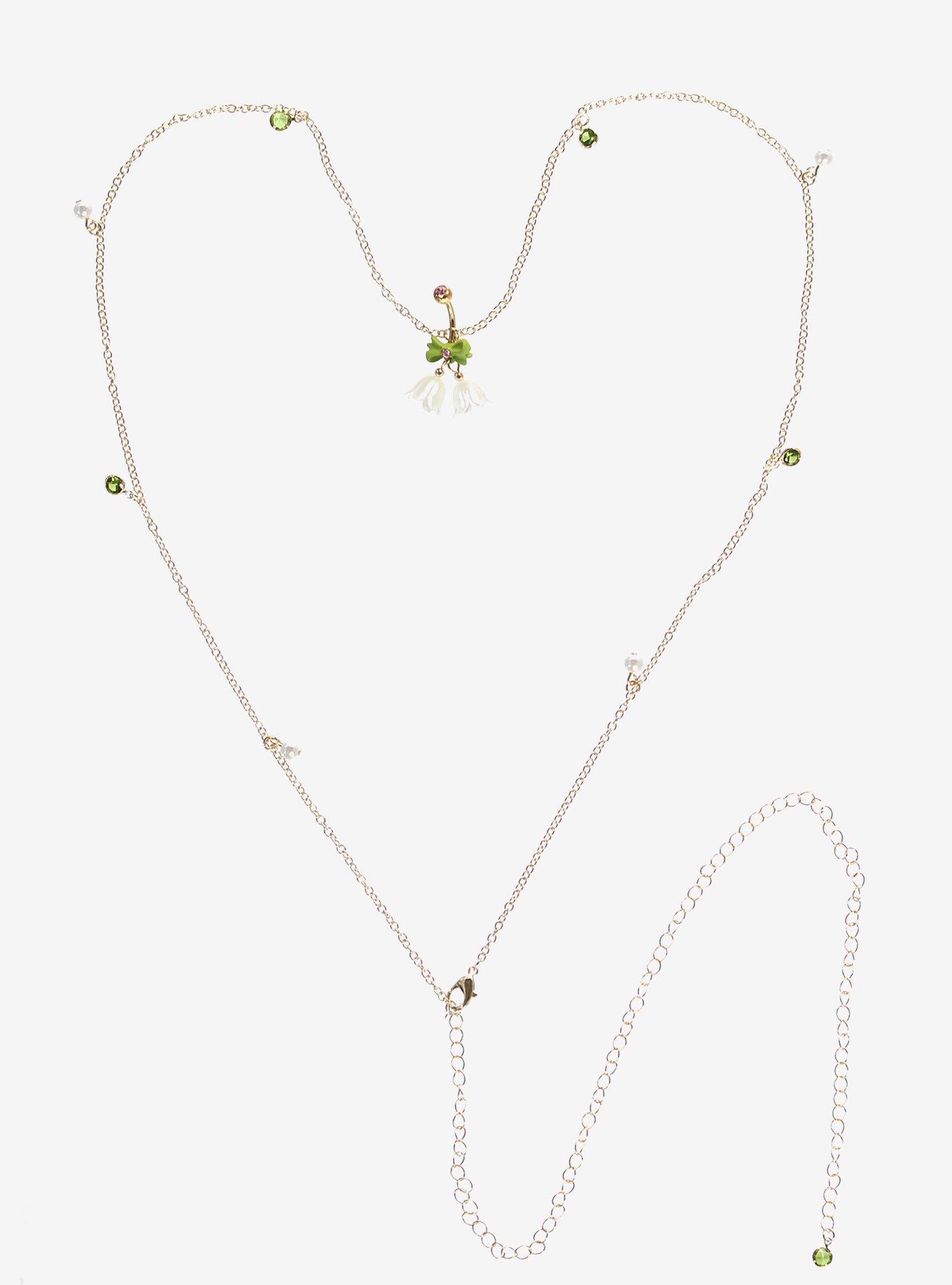 Steel White Flower Navel Barbell & Belly Chain, , hi-res