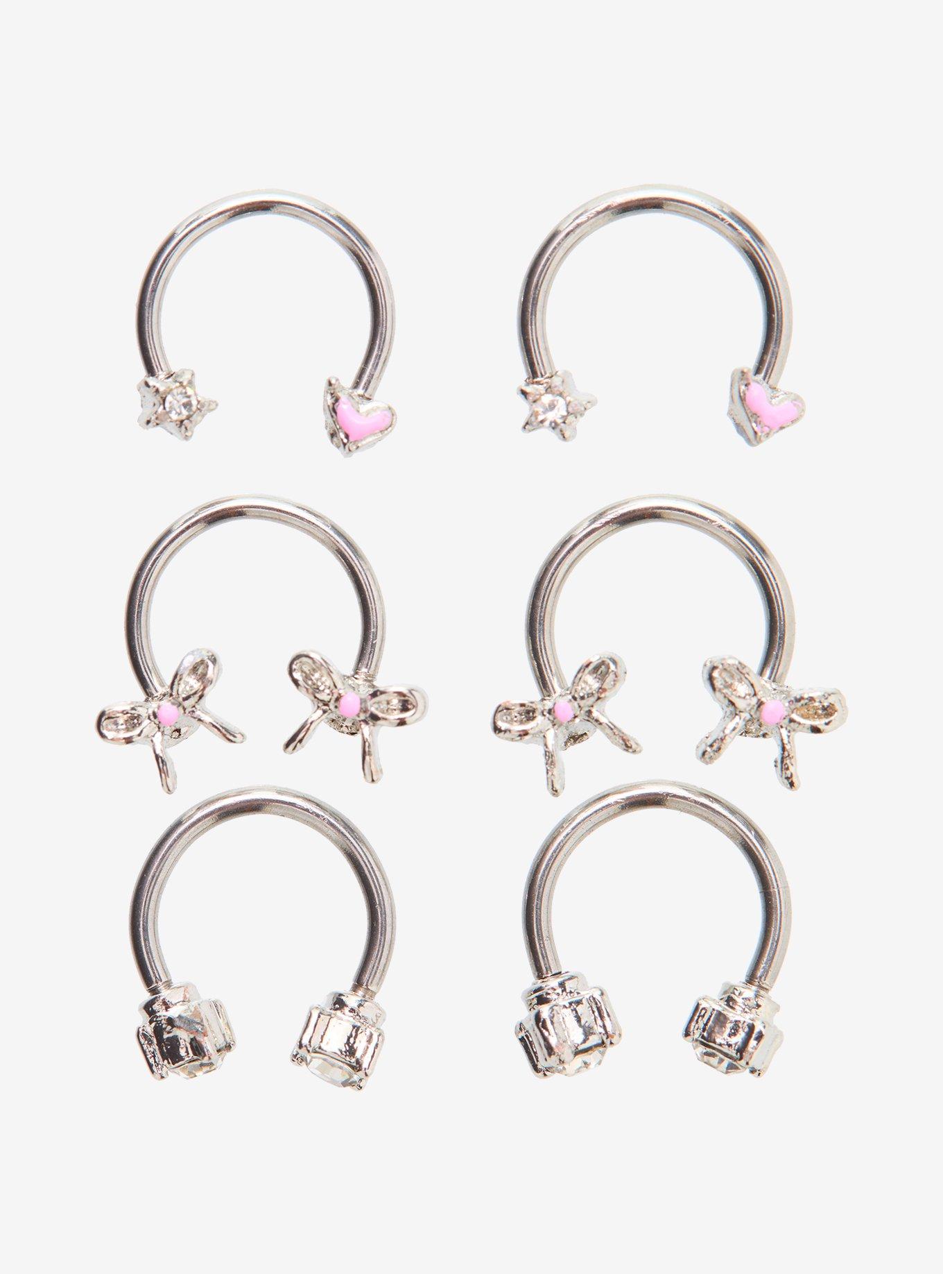 16G Steel Bow Heart Circular Barbell 6 Pack, , hi-res