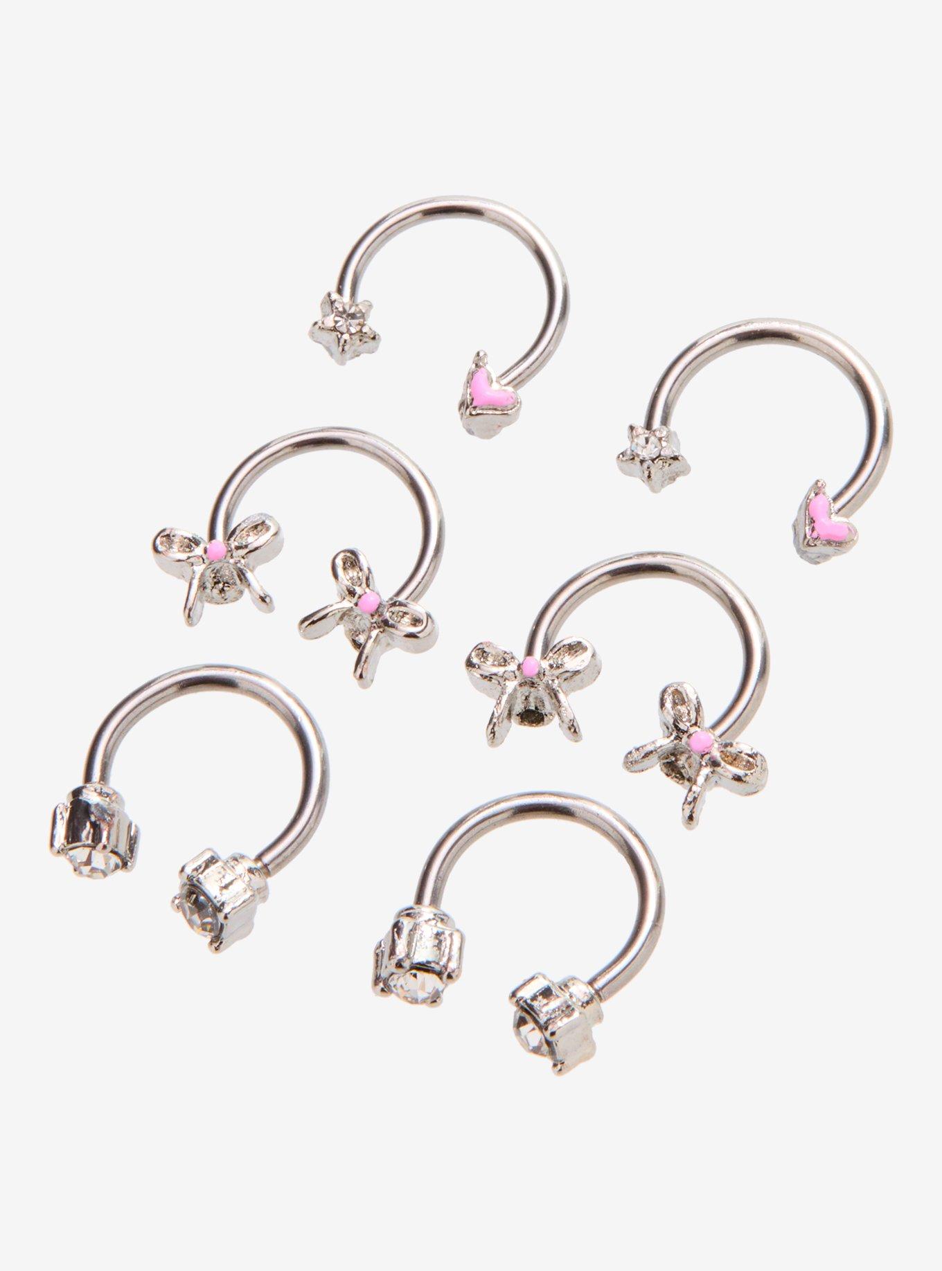 16G Steel Bow Heart Circular Barbell 6 Pack, PINK, alternate - view 3