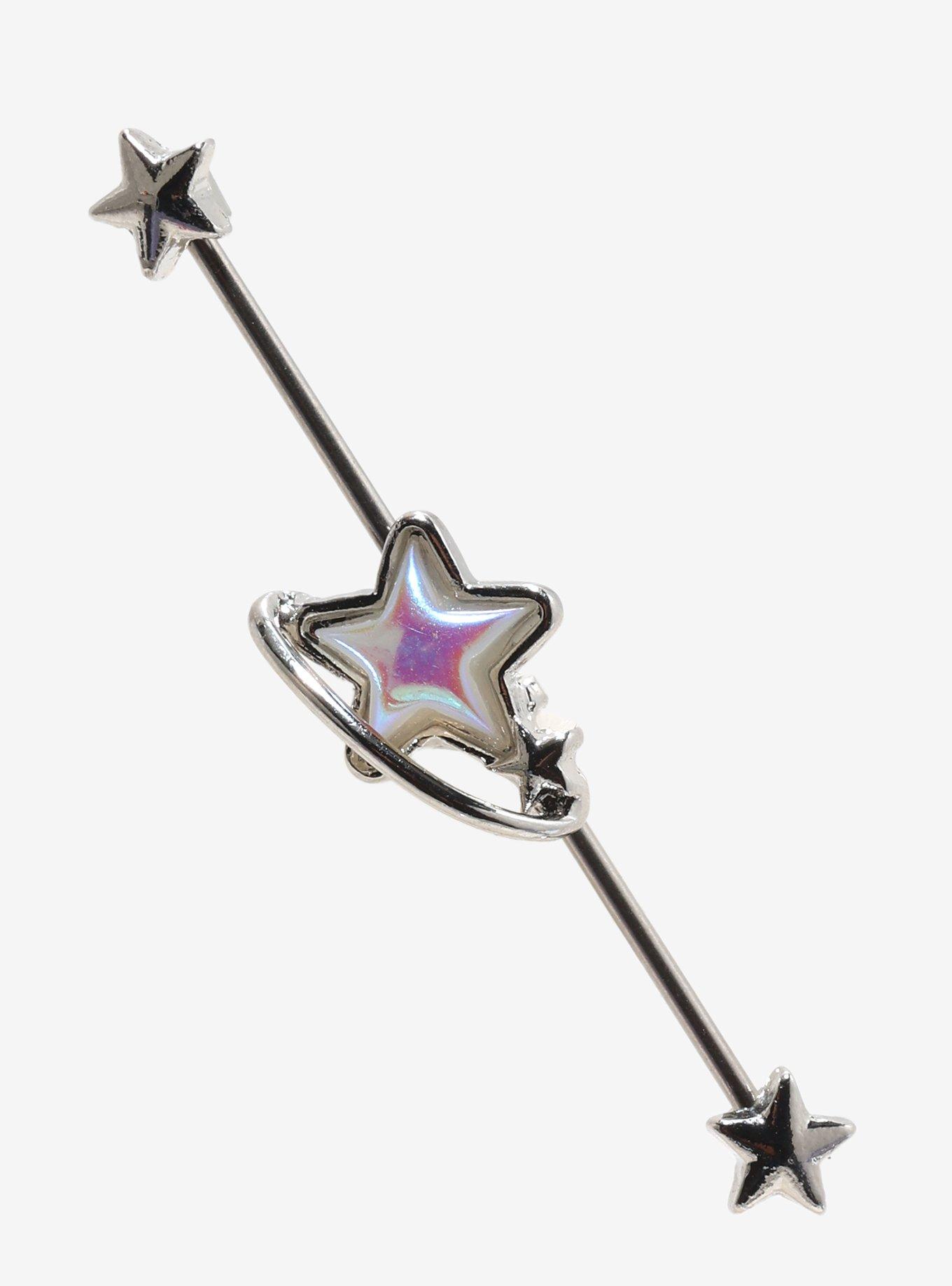Steel Silver Star Planet Industrial Barbell, , hi-res
