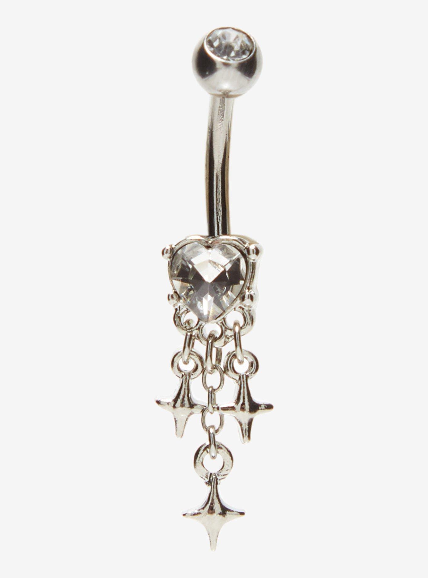 14G Steel Heart Star Navel Barbell, , hi-res