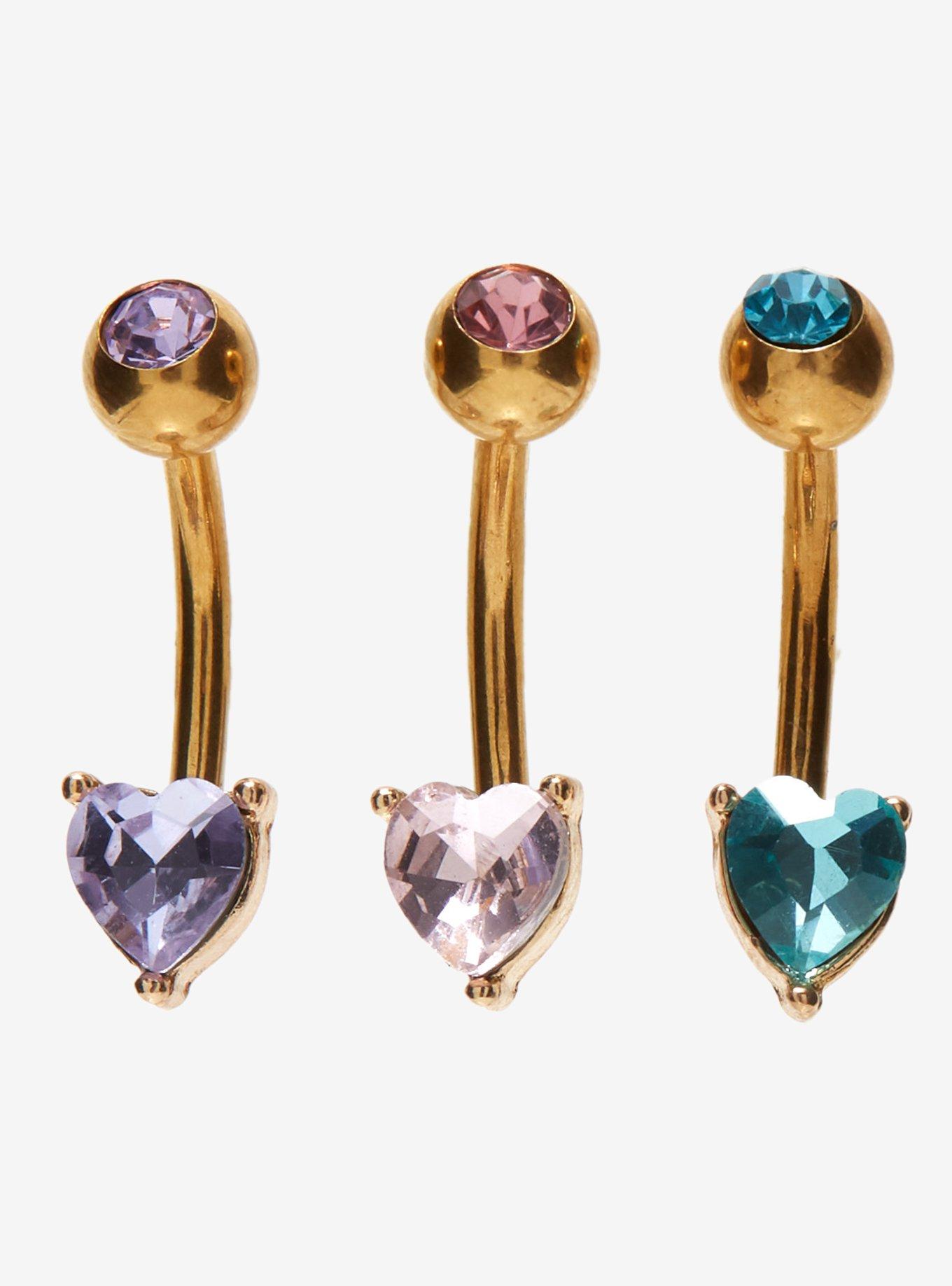 14G Steel Pastel Heart Navel Barbell 3 Pack, , hi-res