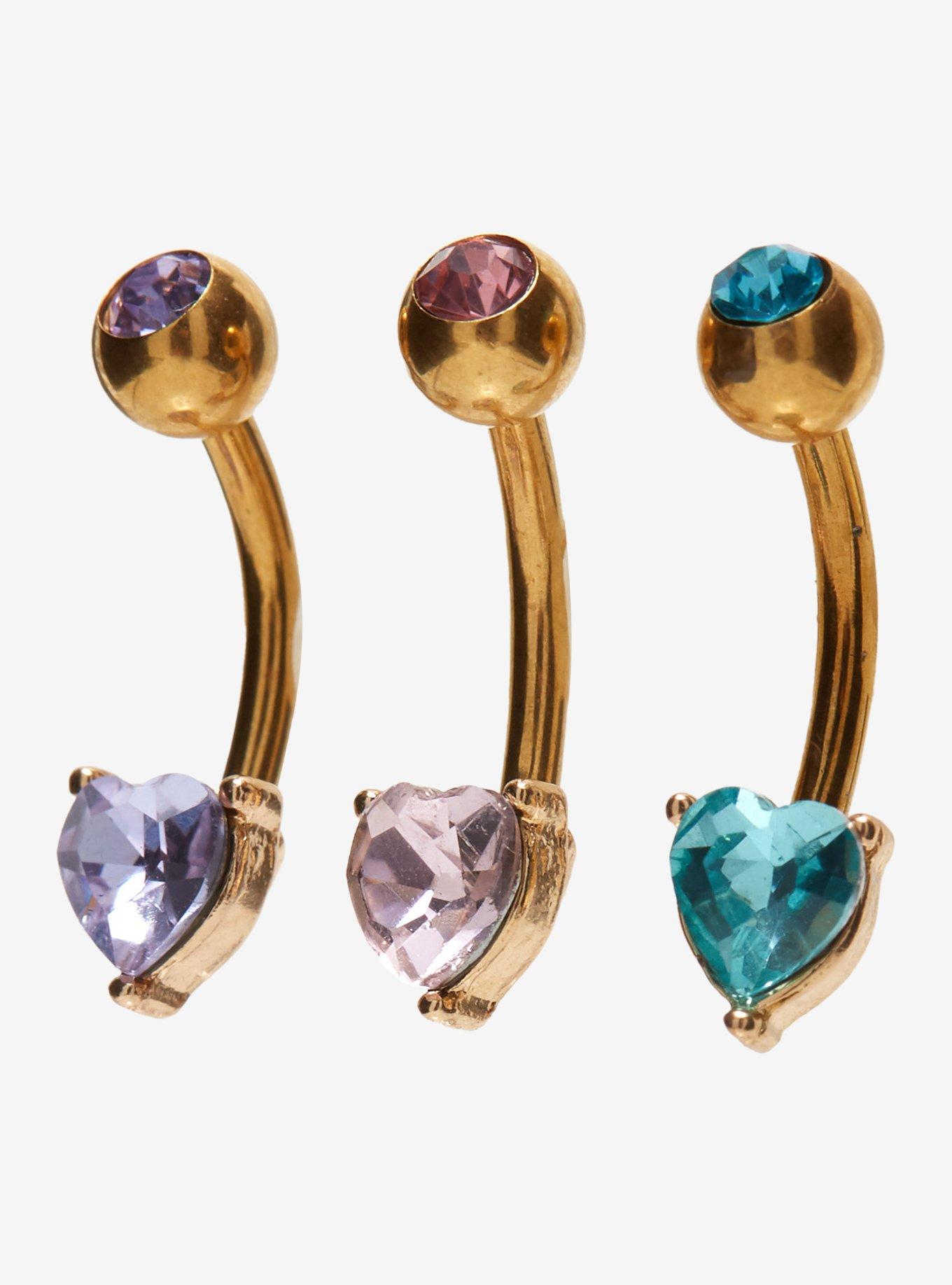 14G Steel Pastel Heart Navel Barbell 3 Pack, , alternate
