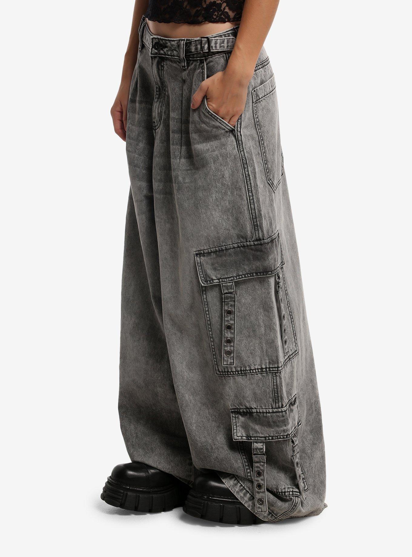 Grey Wash Wide Leg Cargo Jeans, MULTI, alternate - view 3