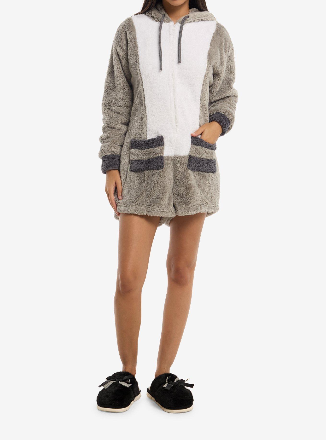 Thorn & Fable Raccoon Fuzzy Romper, MULTI, alternate - view 3
