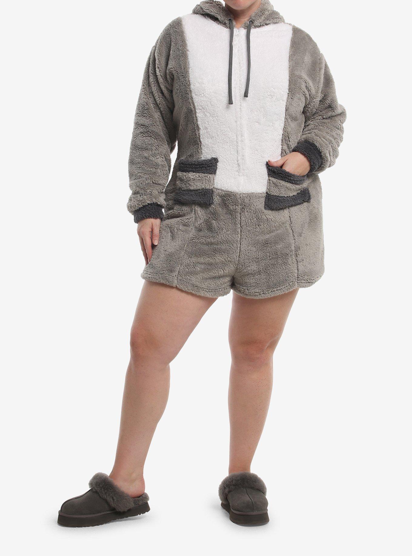 Thorn & Fable Raccoon Fuzzy Romper Plus Size, MULTI, alternate - view 3