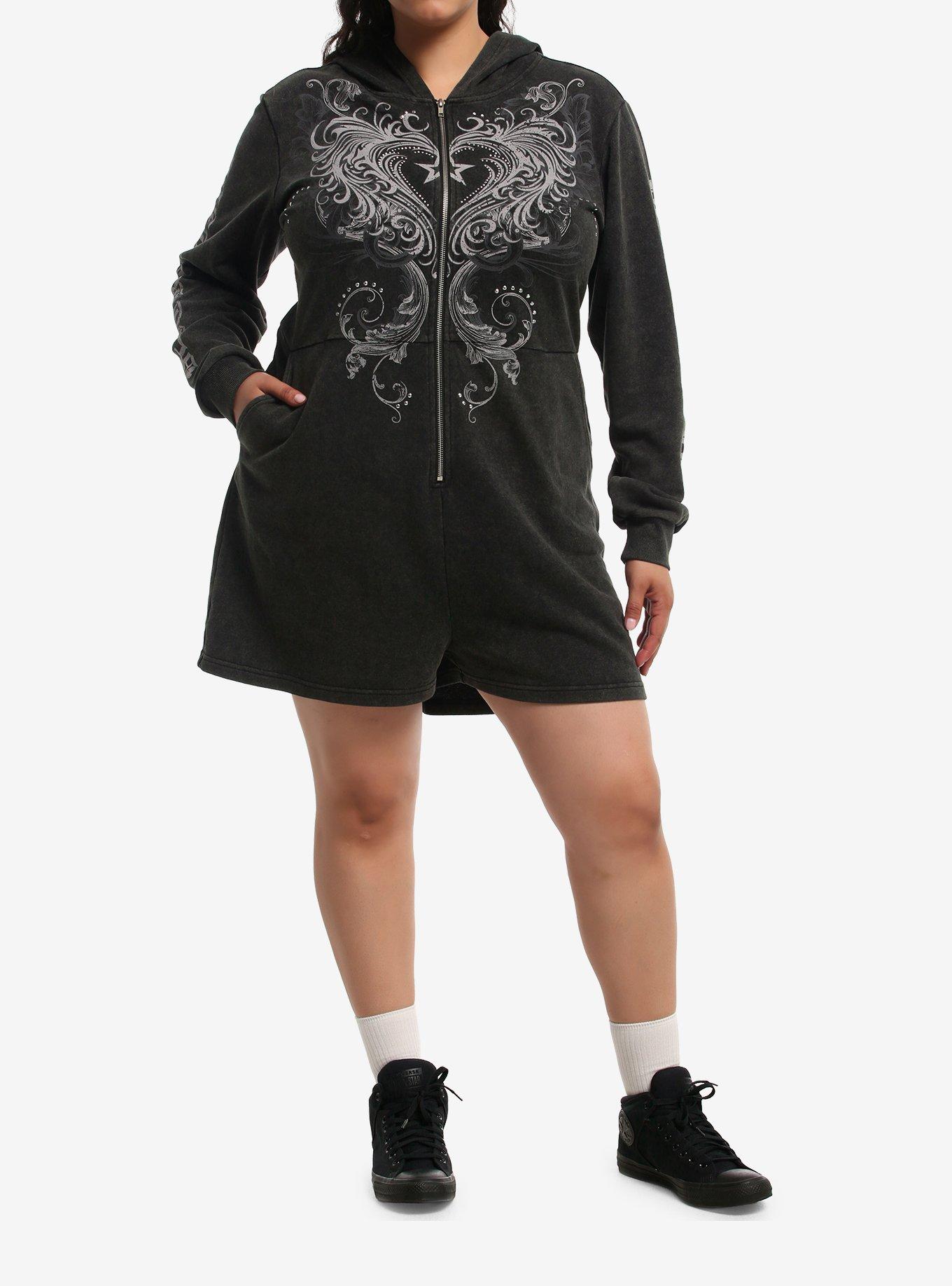 Destructive Heart Filigree Girls Hooded Romper Plus Size, MULTI, alternate - view 3
