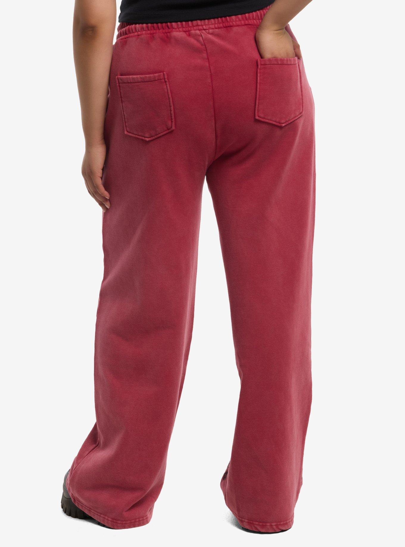 Red Wash Skull Stack Sweatpants Plus Size, , hi-res