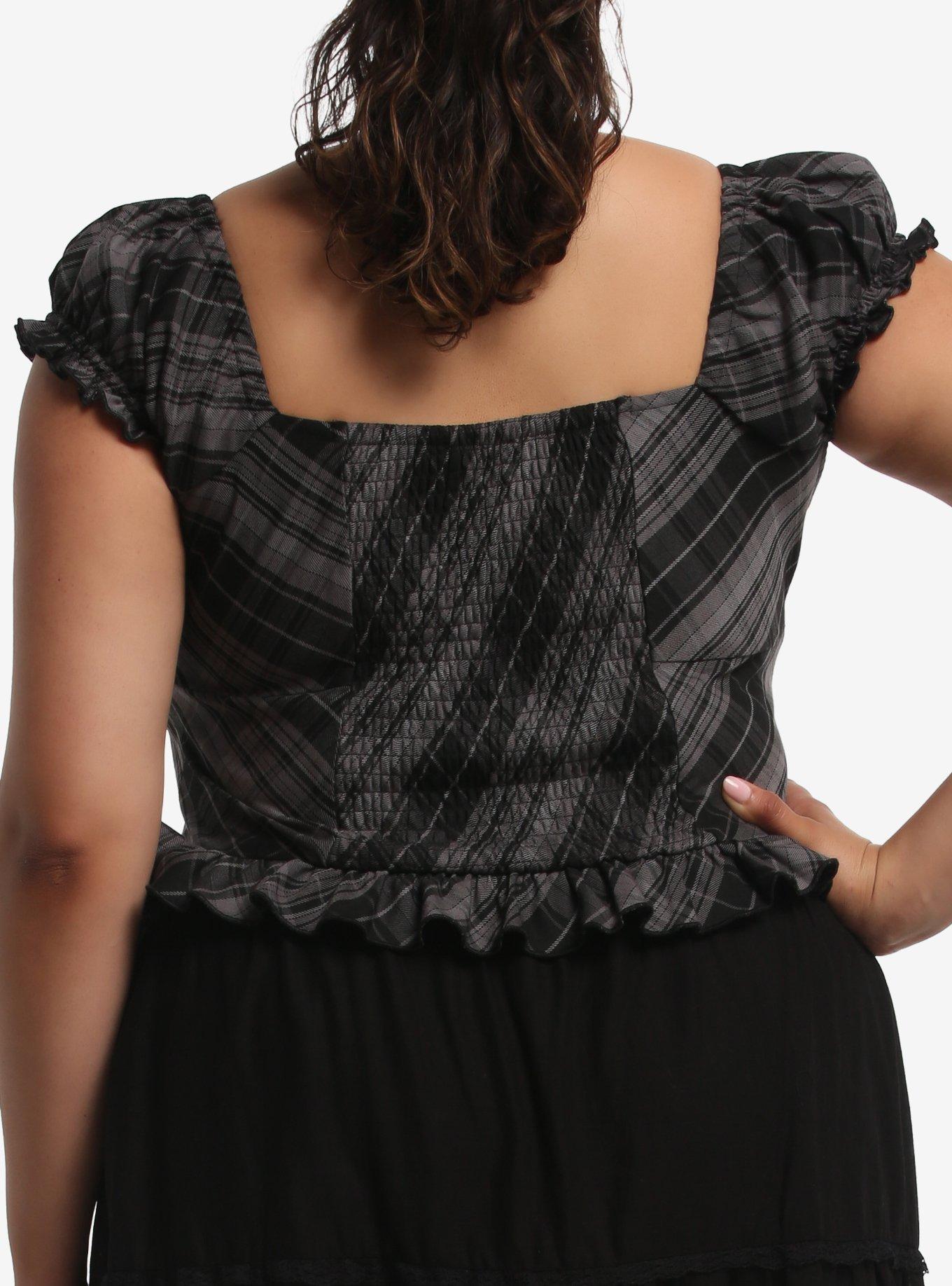 Social Collision Dark Plaid Ribbon Lace-Up Girls Tank Top Plus Size, MULTI, alternate - view 3