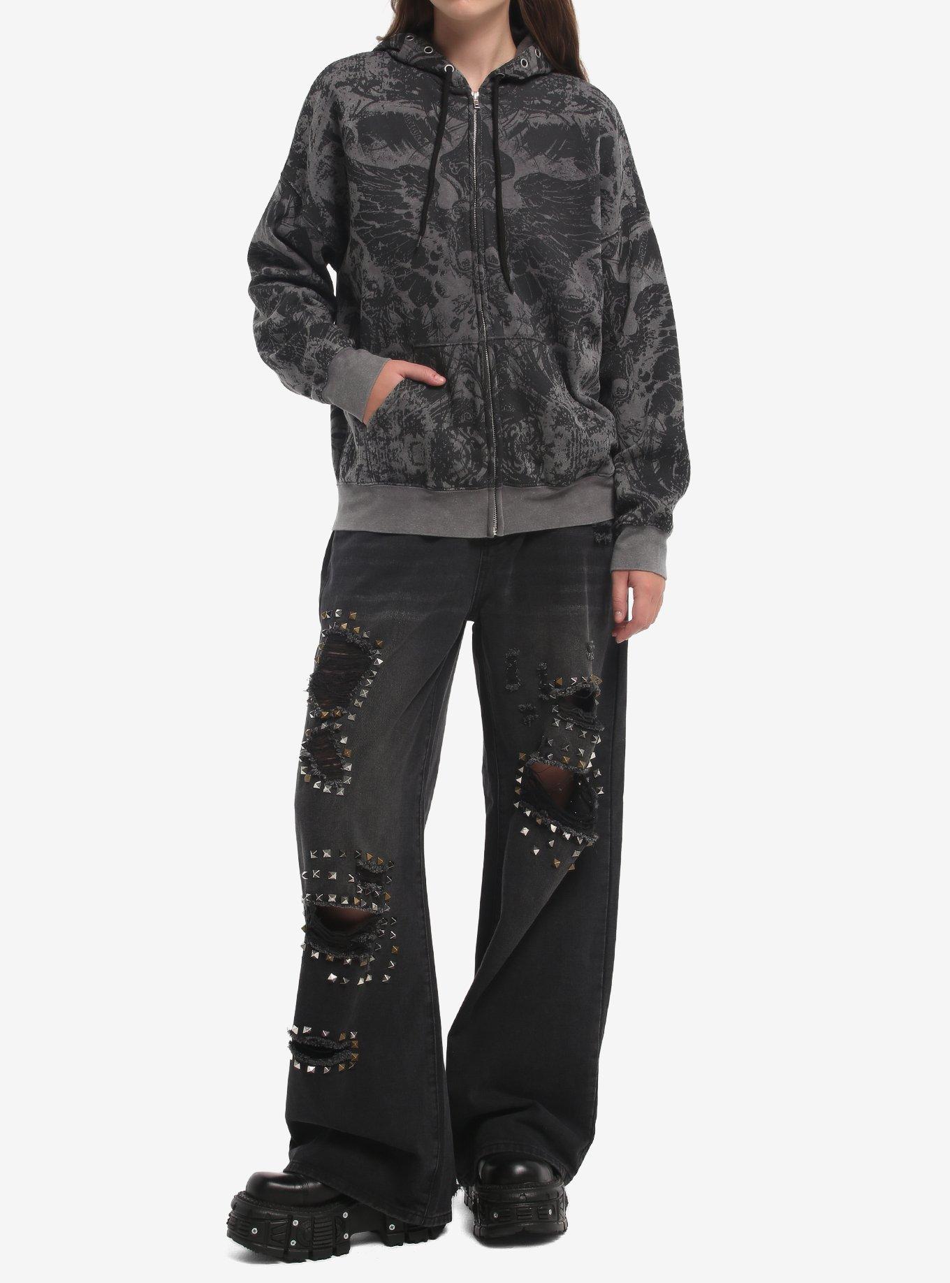 Social Collision Grey Skull Explosion Girls Hoodie, MULTI, alternate - view 3