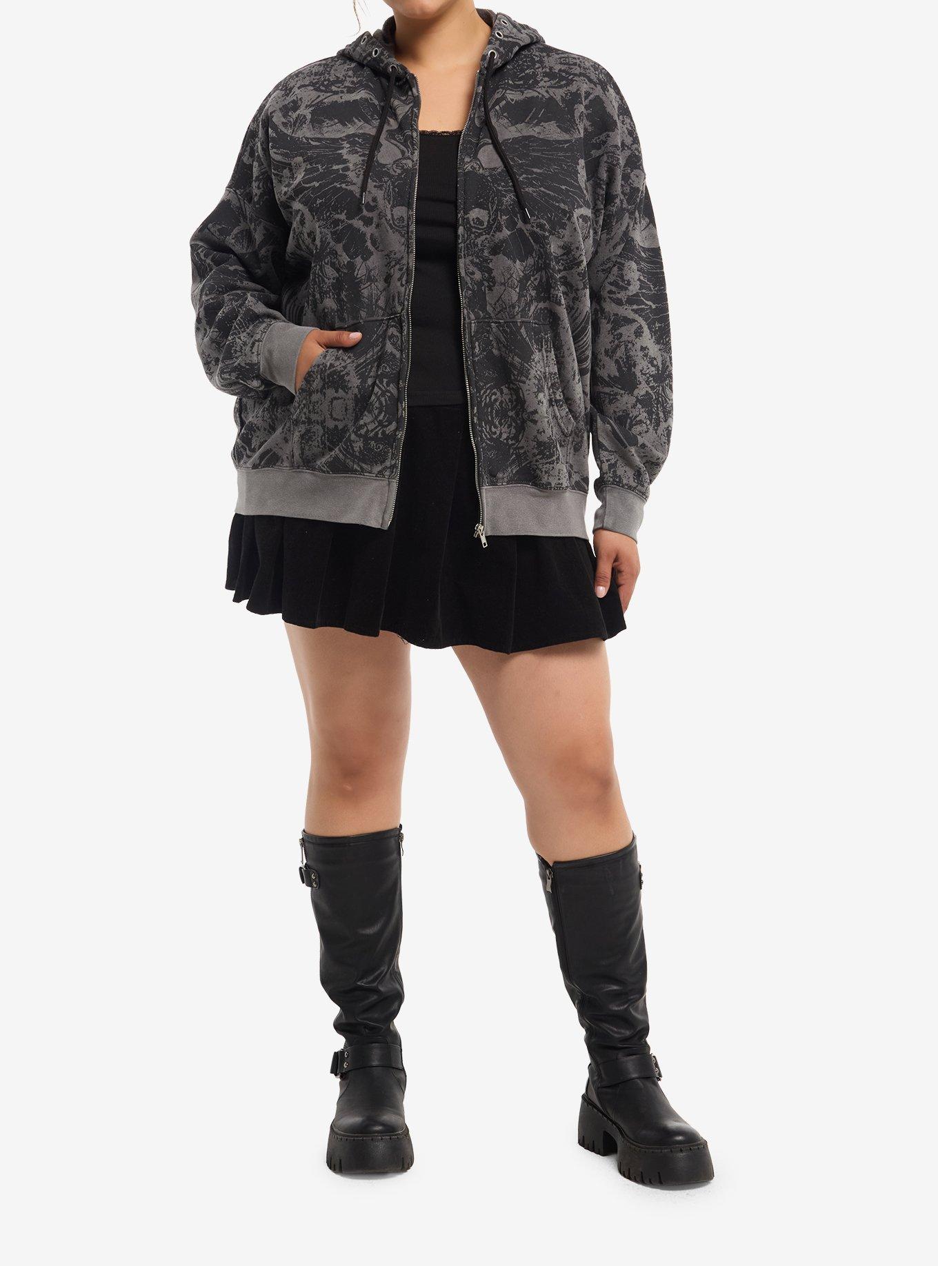 Social Collision Grey Skull Explosion Girls Hoodie Plus Size, MULTI, alternate - view 3