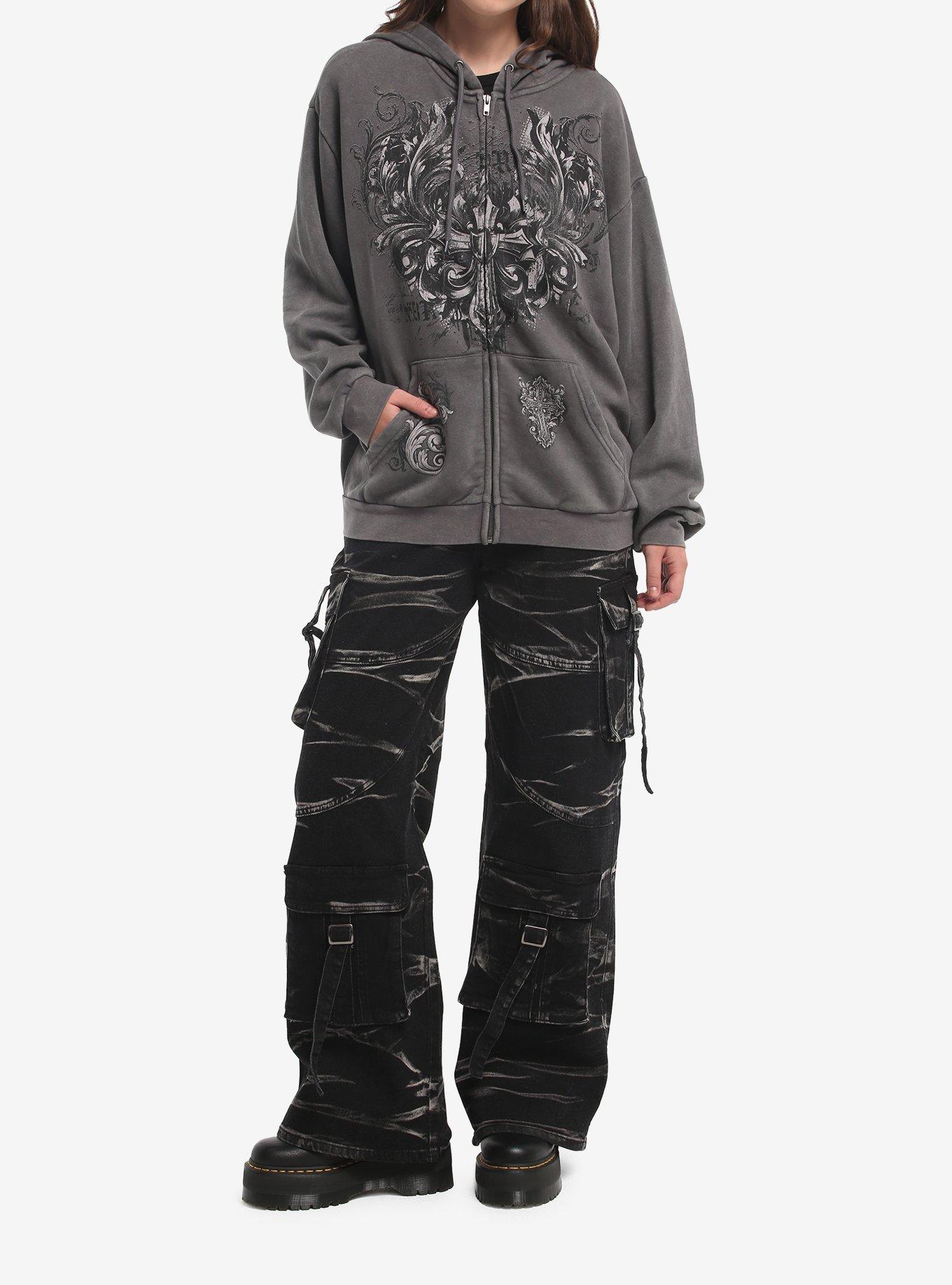Social Collision Grey Cross Filigree Girls Oversized Hoodie, MULTI, alternate - view 3