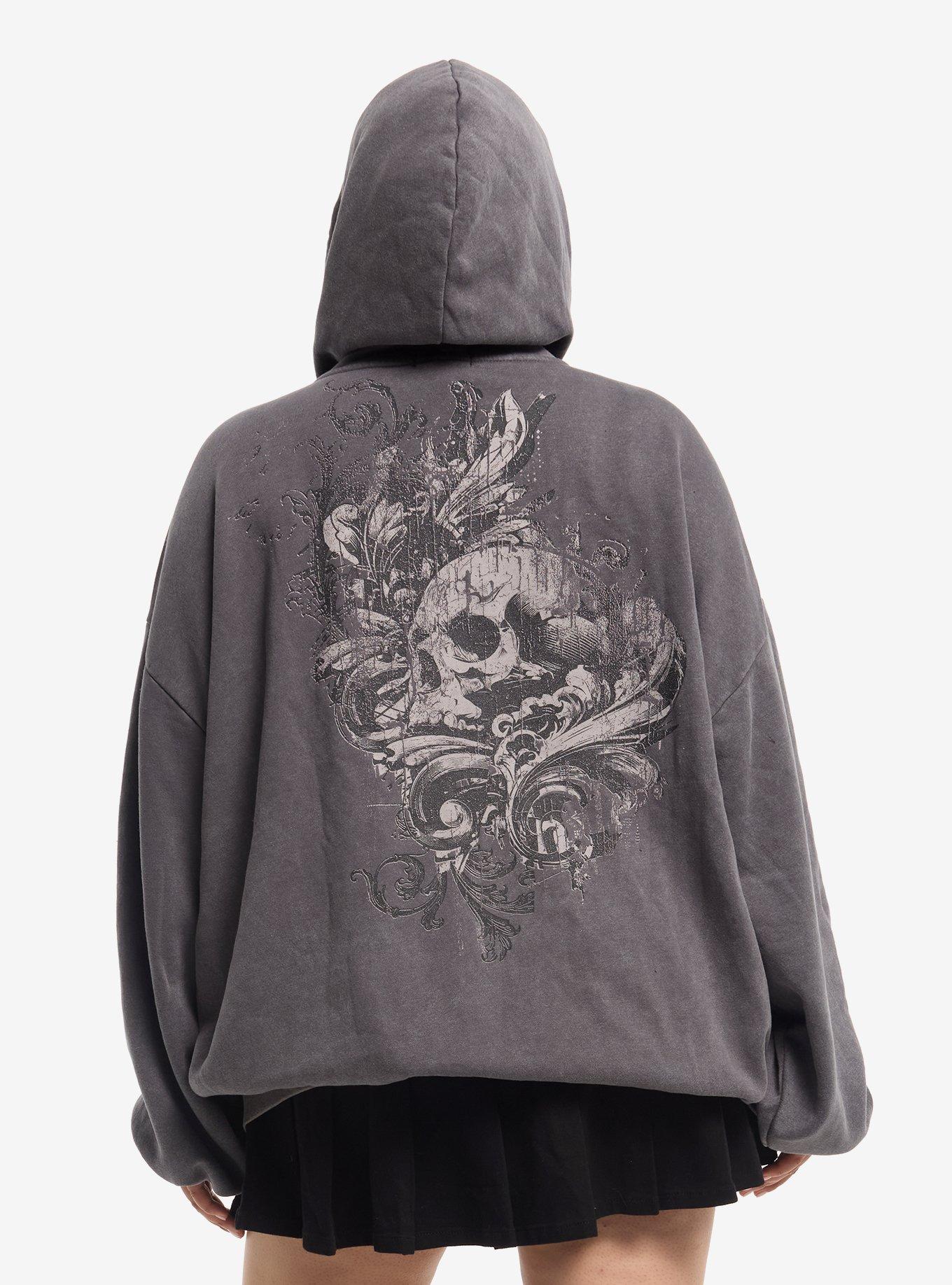 Social Collision Grey Cross Filigree Girls Oversized Hoodie Plus Size, MULTI, alternate - view 2