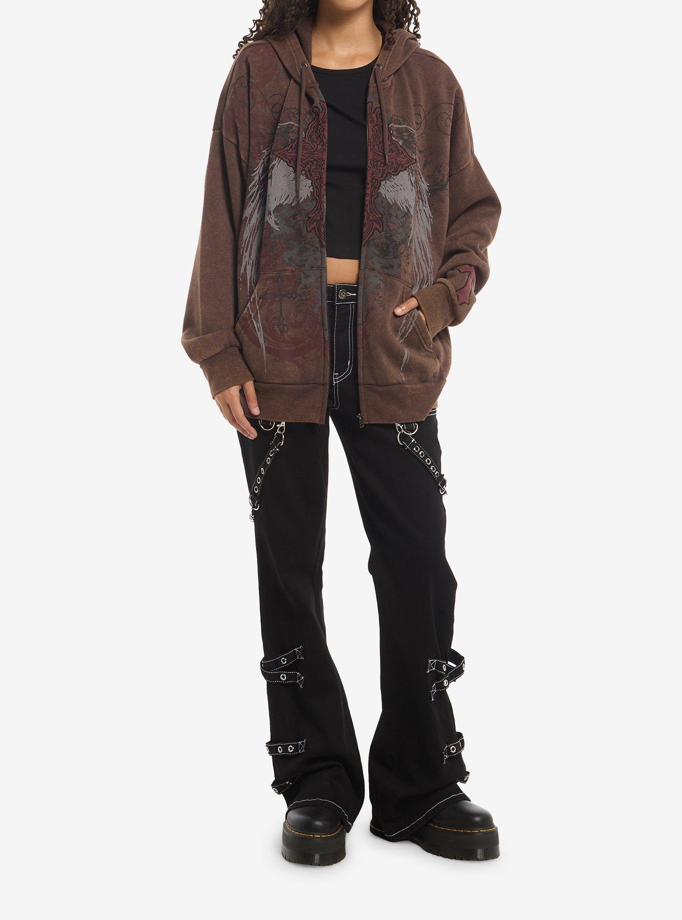 Social Collision Brown Filigree Cross Wing Girls Hoodie, MULTI, alternate - view 3