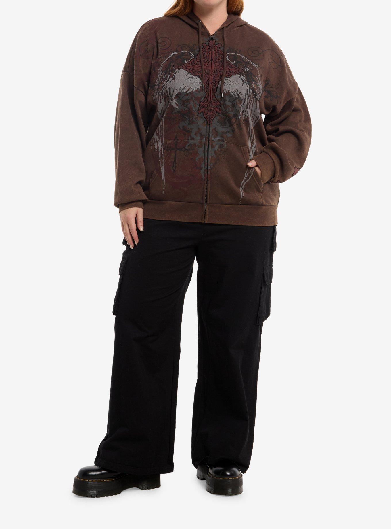 Social Collision Brown Filigree Cross Wing Girls Hoodie Plus Size, MULTI, alternate - view 3