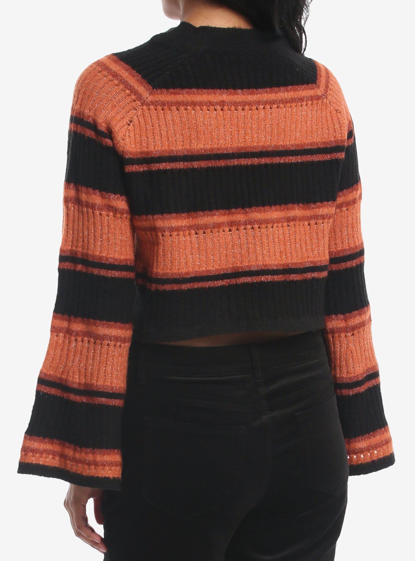 Black & Orange Stripe Girls Bell Sleeve Sweater, MULTI, alternate - view 3