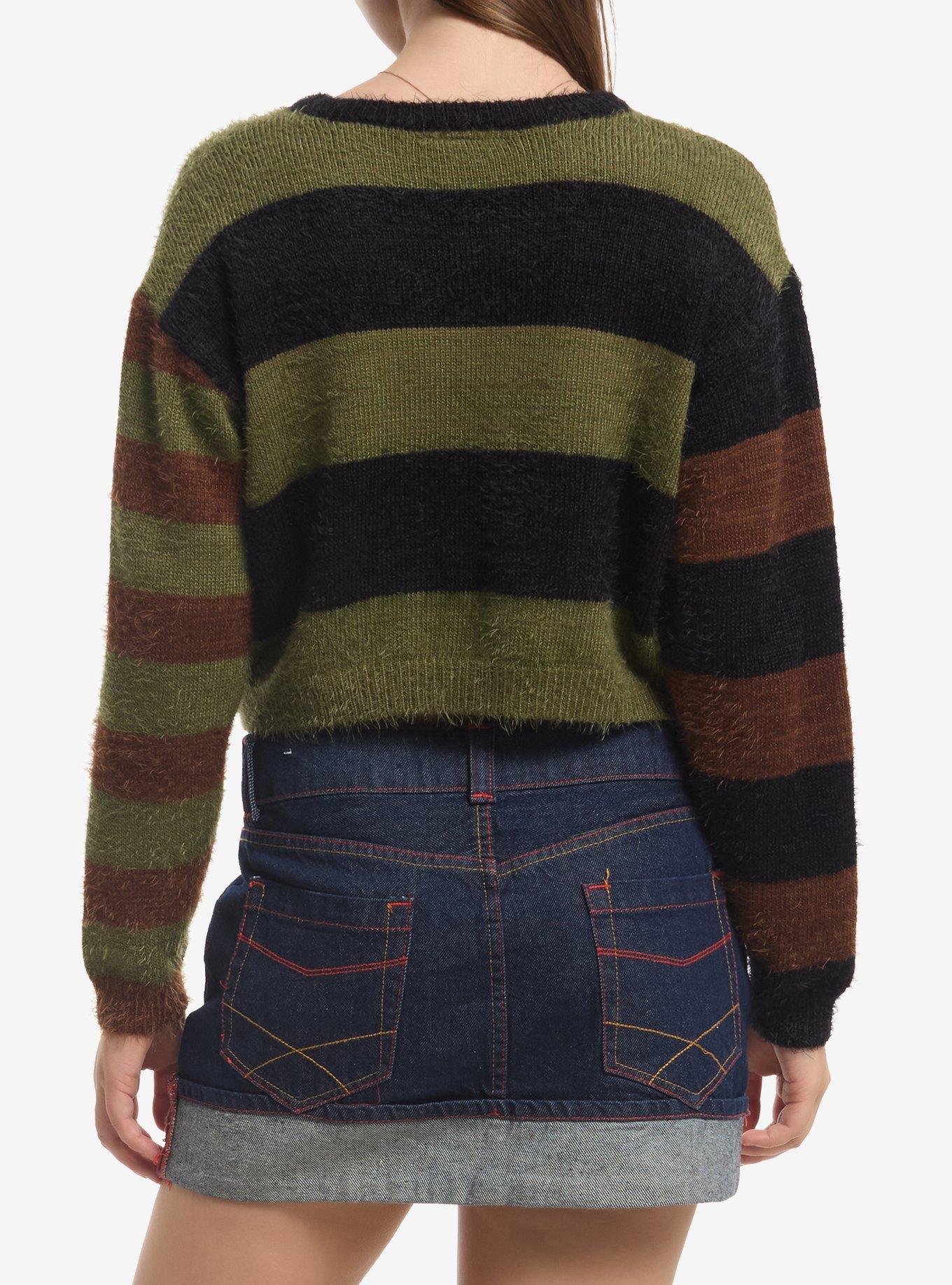 Thorn & Fable Green Black Brown Stripe Mohair Girls Sweater, MULTI, alternate - view 3