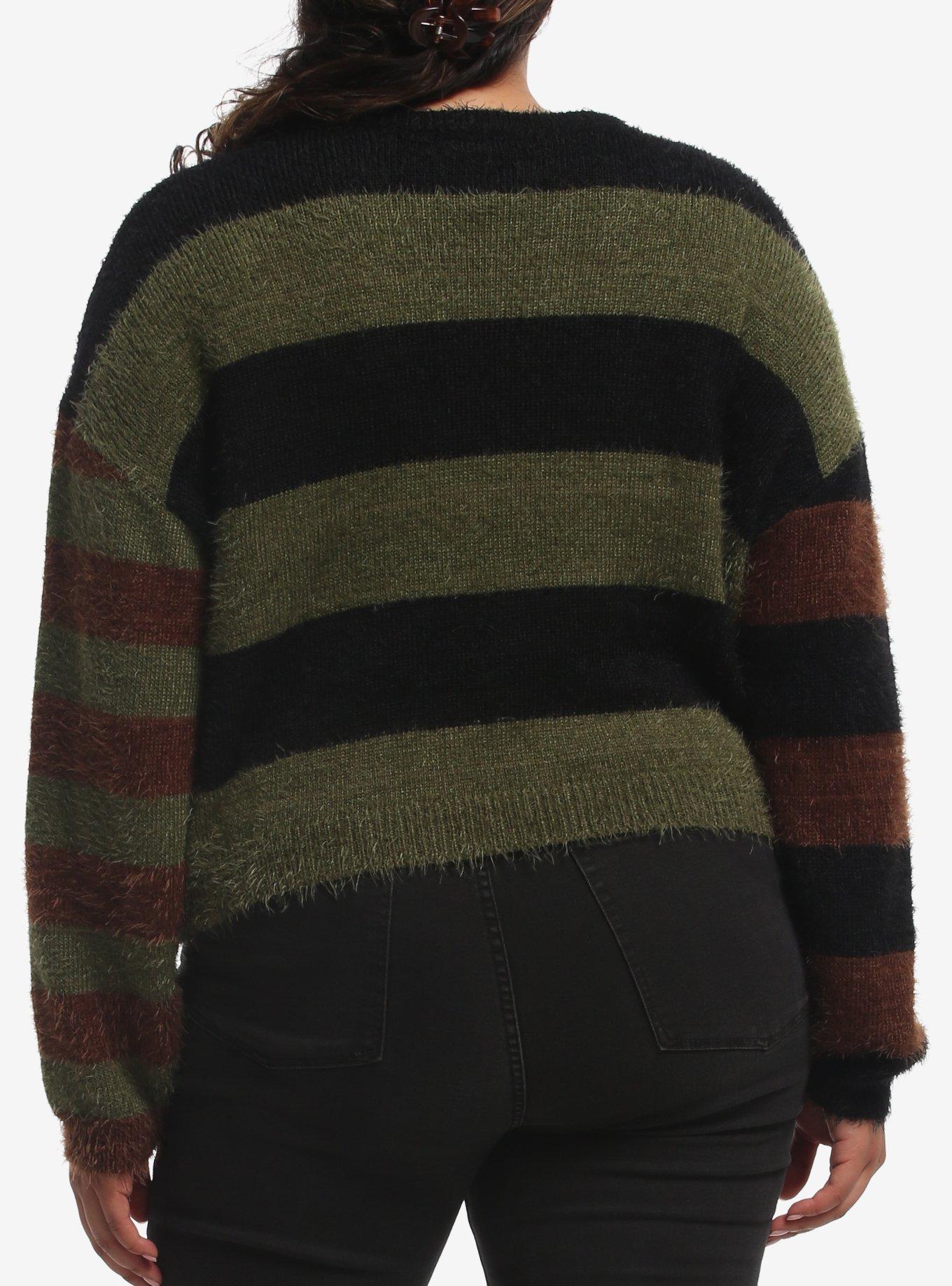 Thorn & Fable Green Black Brown Stripe Mohair Girls Sweater Plus Size, MULTI, alternate - view 3