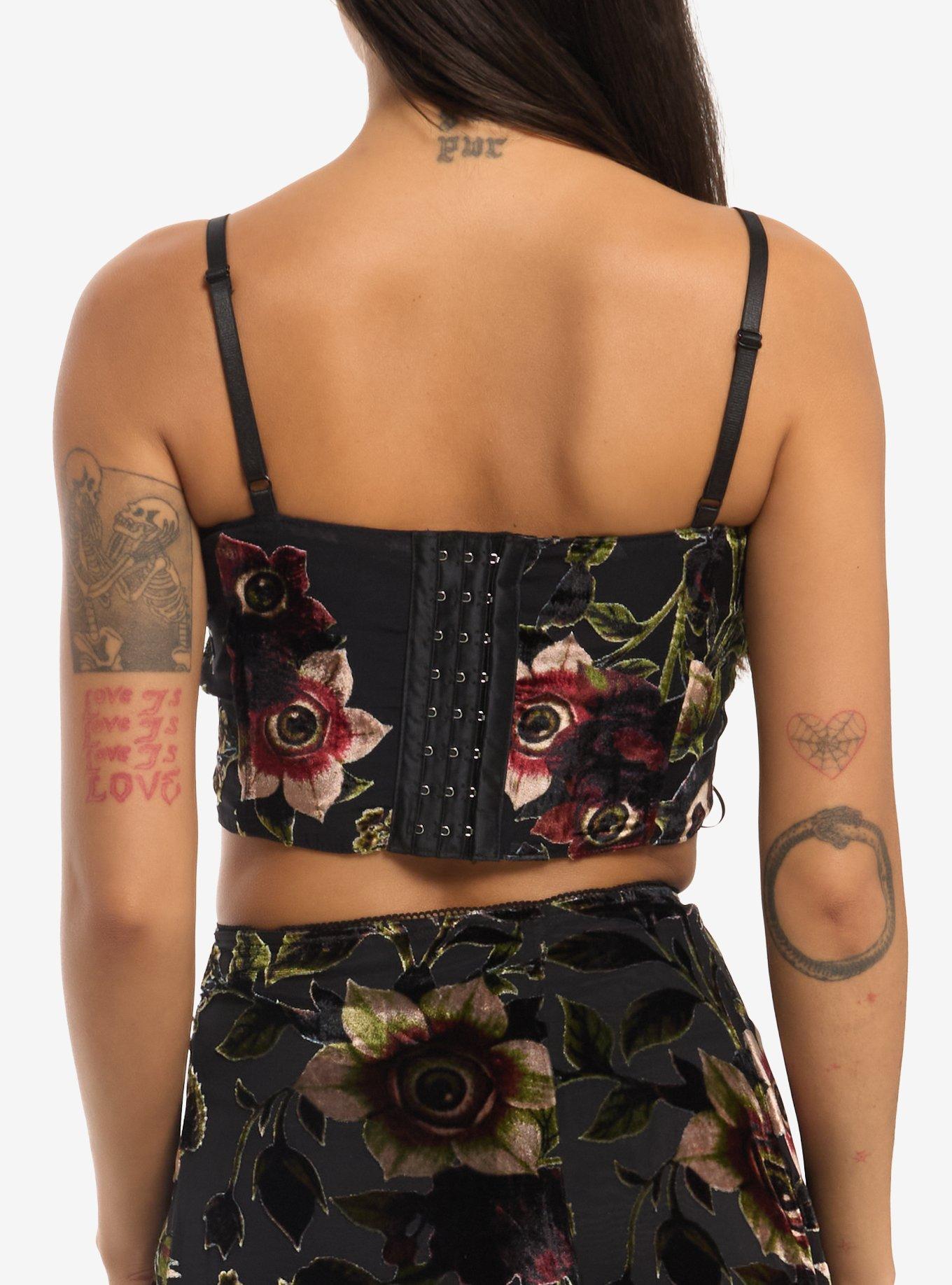 Cosmic Aura Burnout Floral Velour Girls Crop Corset Top, MULTI, alternate - view 3