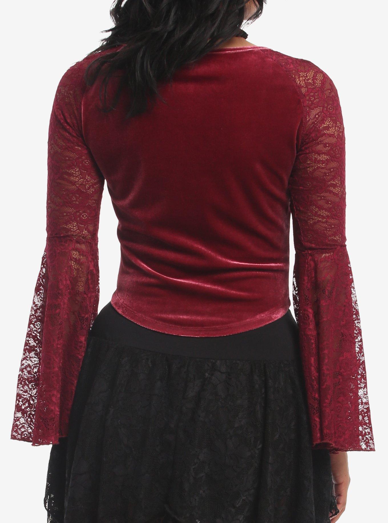 Cosmic Aura Maroon Velvet Girls Bell Sleeve Top, MULTI, alternate - view 3