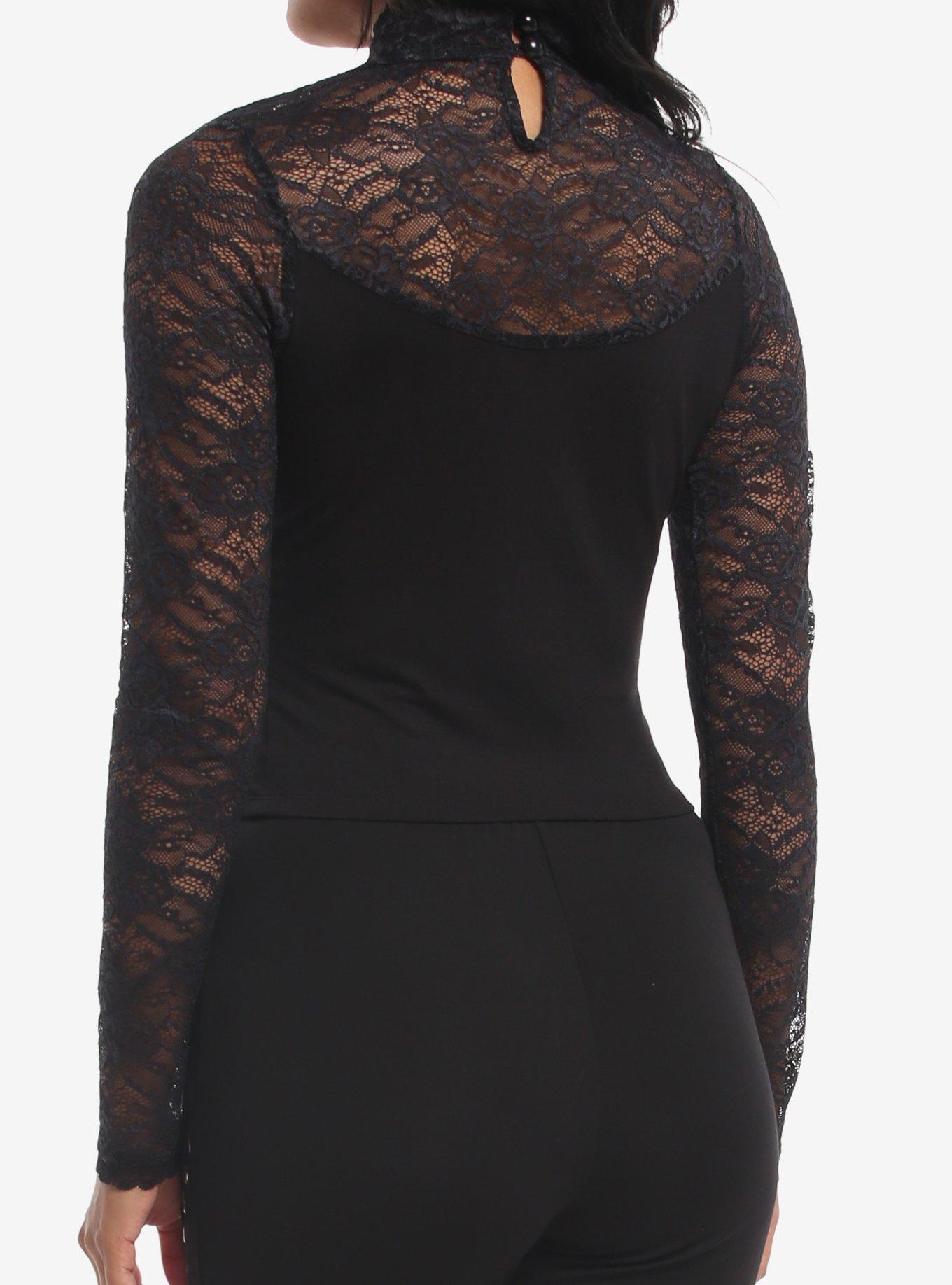 Cosmic Aura Black Cutout Lace Girls Long-Sleeve Top, MULTI, alternate - view 3