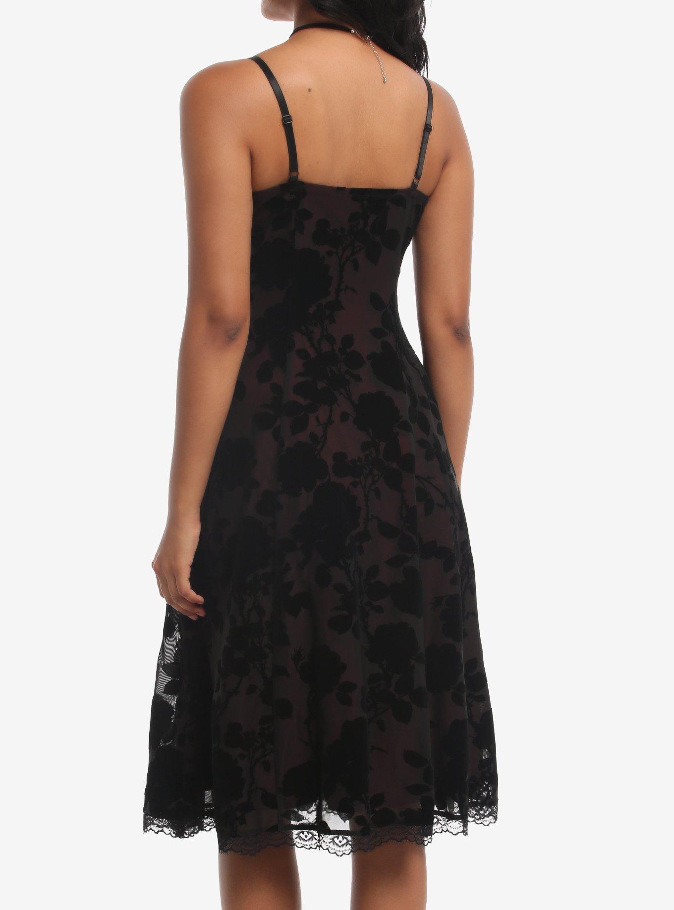 Cosmic Aura Black & Burgundy Rose Midi Slip Dress, MULTI, alternate - view 3