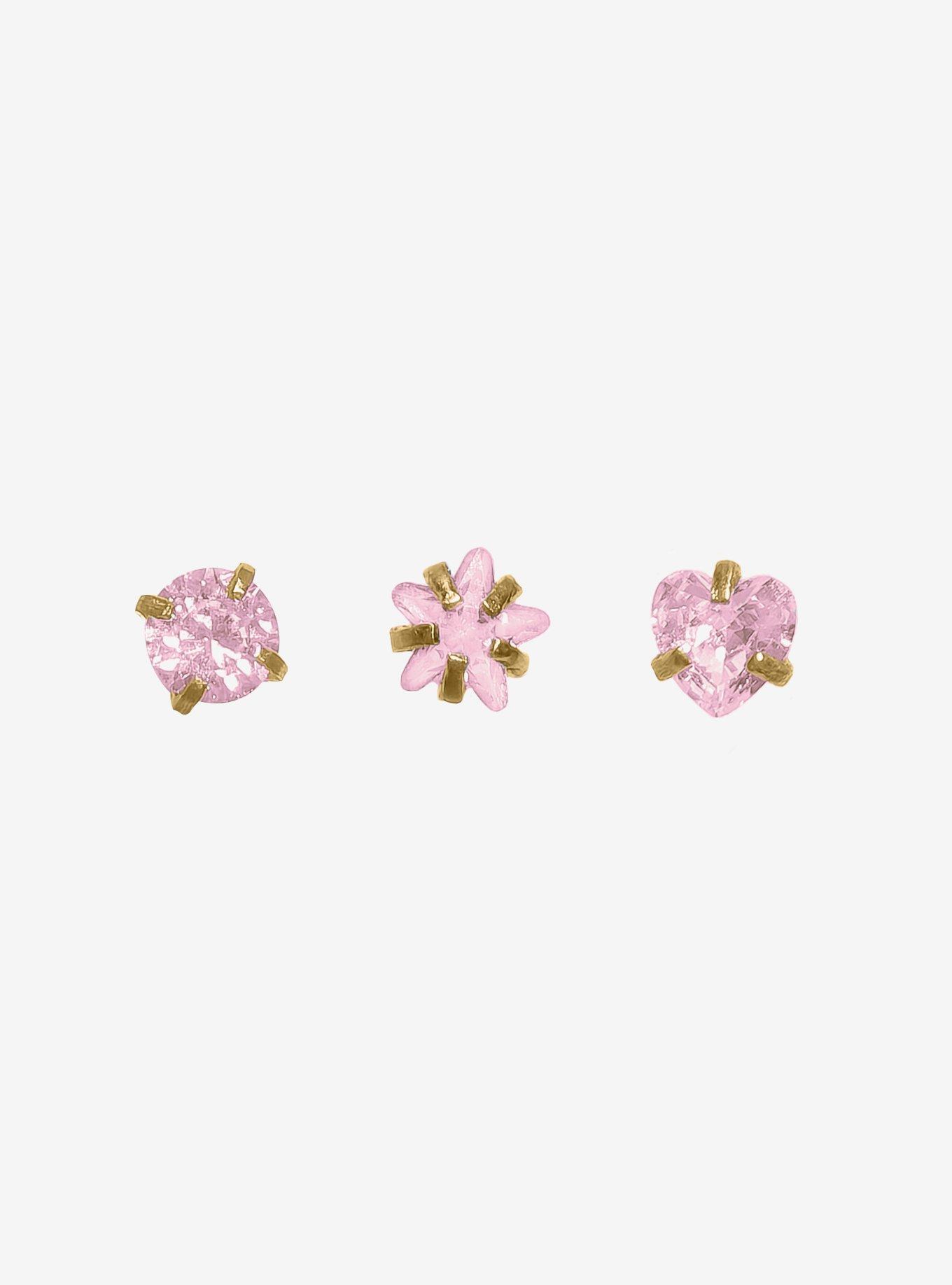 Steel Gold & Pink Opal Nose Stud 3 Pack, , hi-res