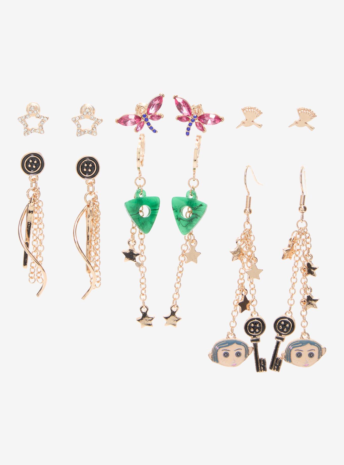 Coraline Gold Icons Earring Set - BoxLunch Exclusive, , hi-res