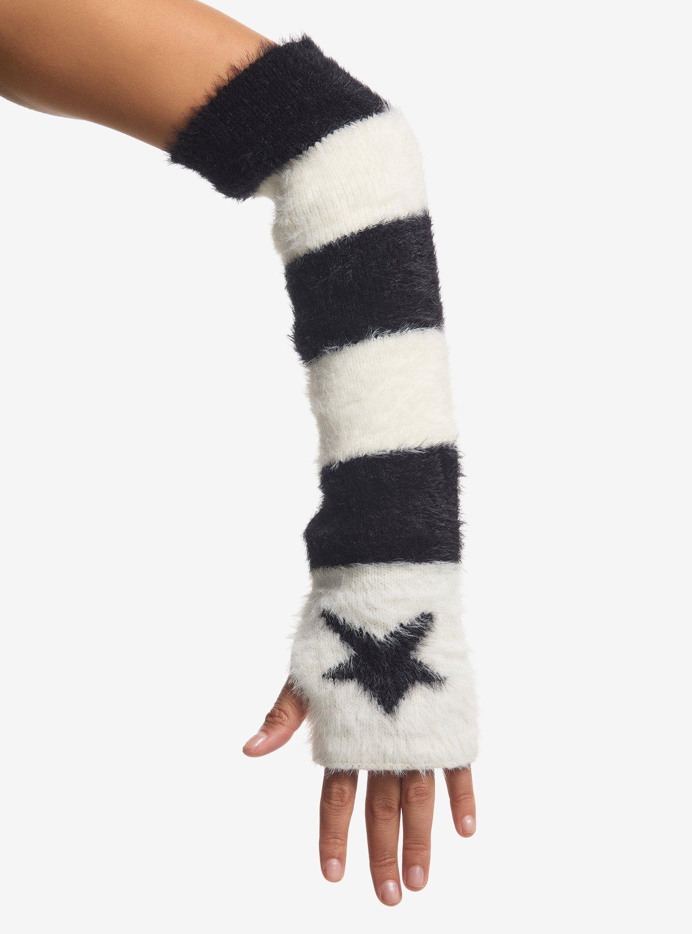 Black & White Star Stripe Fuzzy Arm Warmers, , alternate - view 2