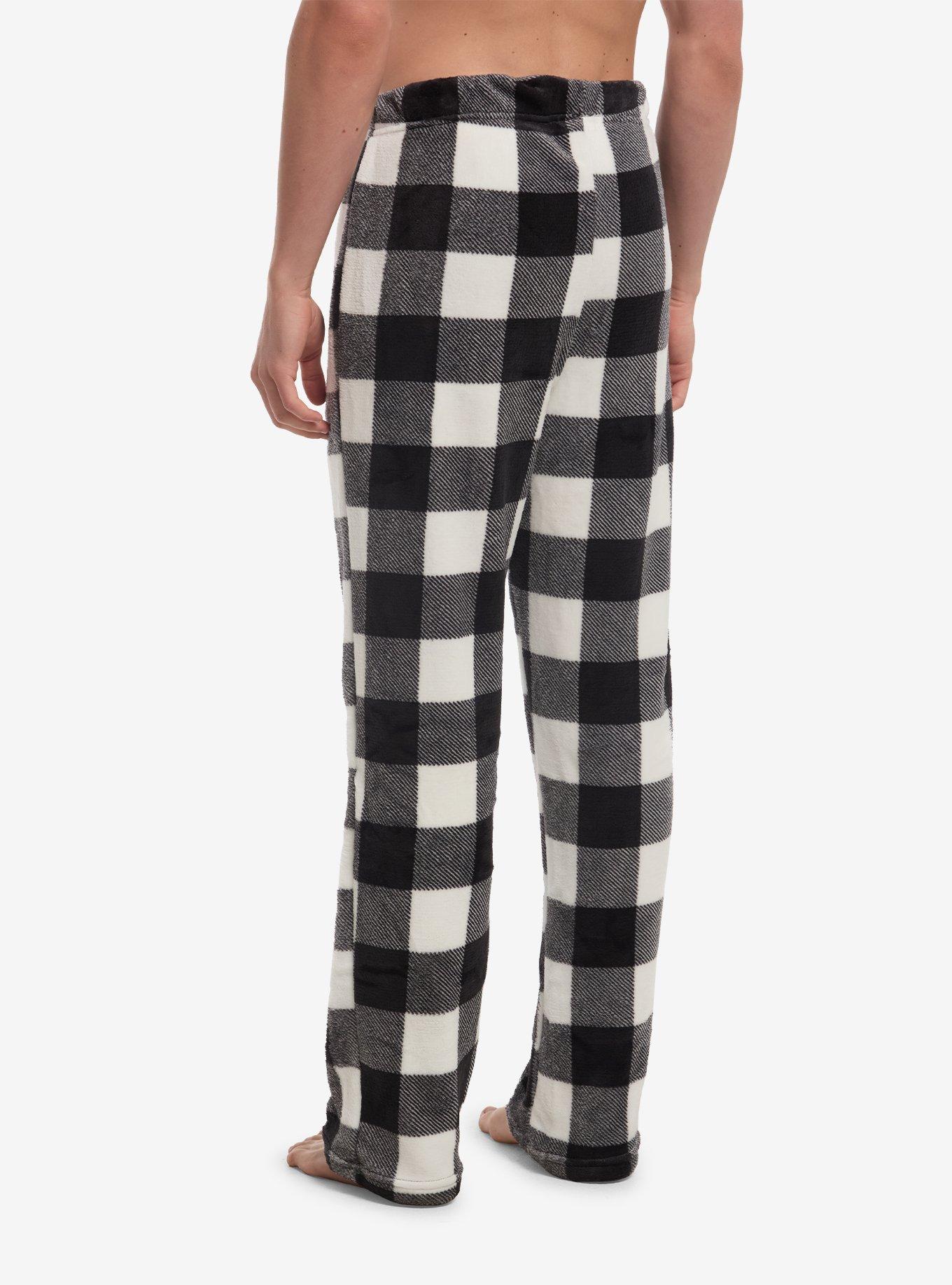 Black & White Plaid Fuzzy Pajama Pants, , hi-res