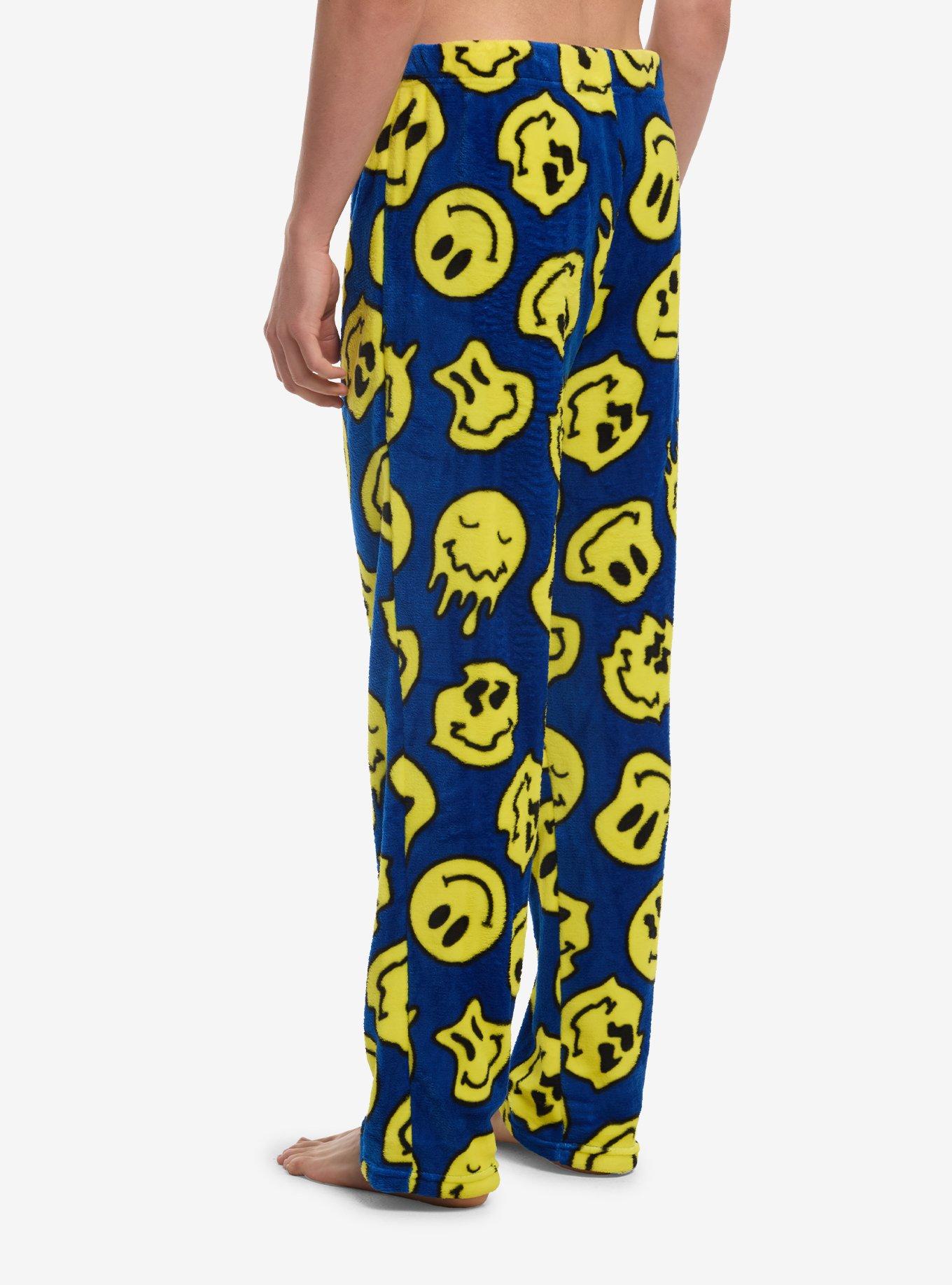 Warped Smile Face Fuzzy Pajama Pants, , hi-res