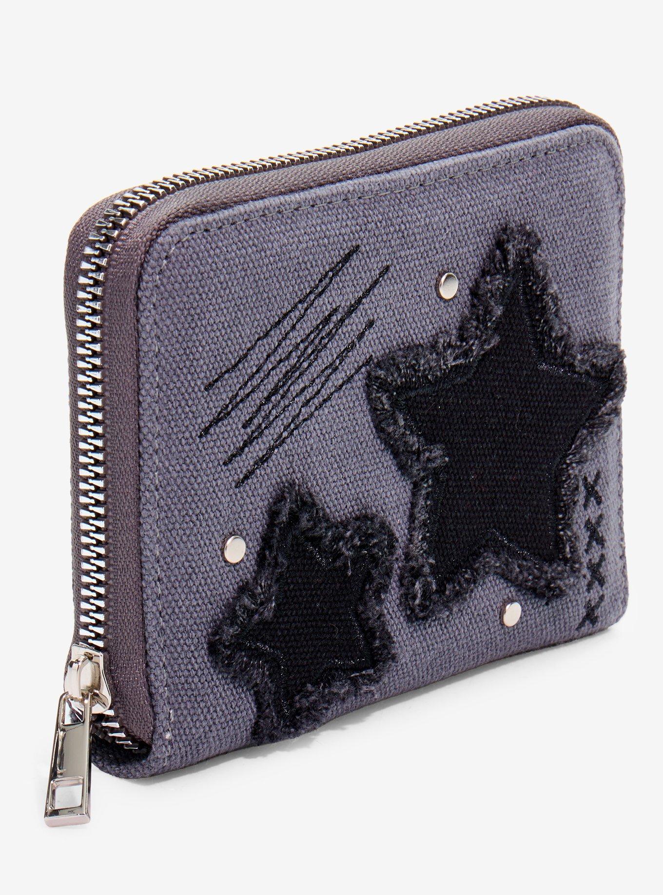 Grey Frayed Star Mini Zipper Wallet, , hi-res