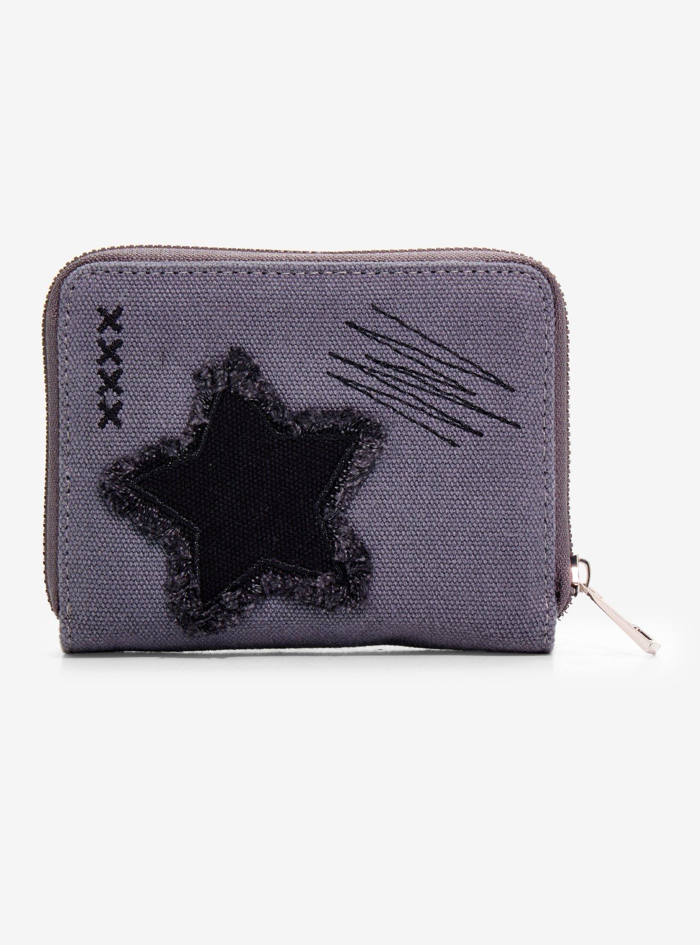 Grey Frayed Star Mini Zipper Wallet, , alternate - view 3