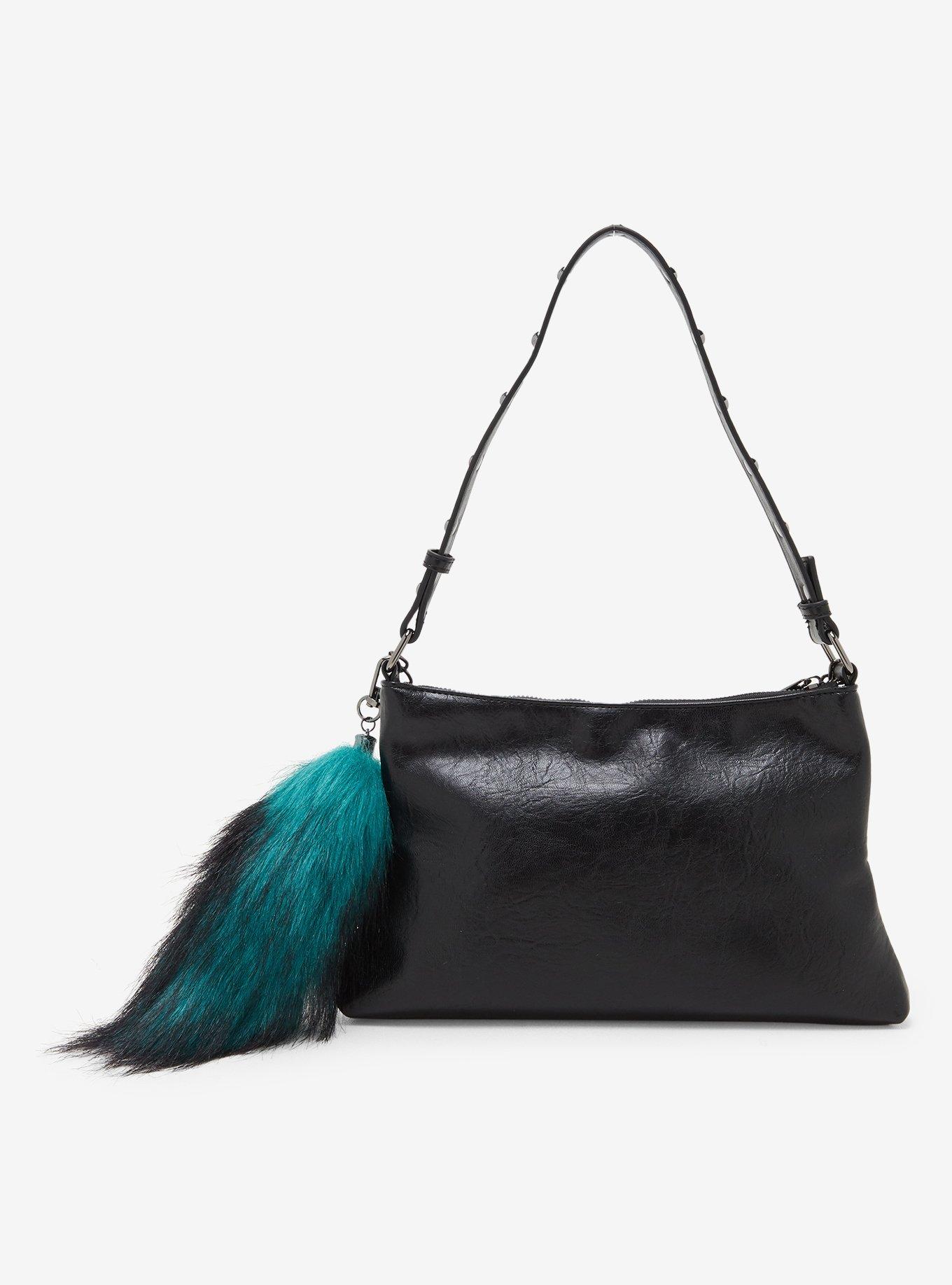 Black Belted Chain Fox Tail Shoulder Bag, , alternate - view 3