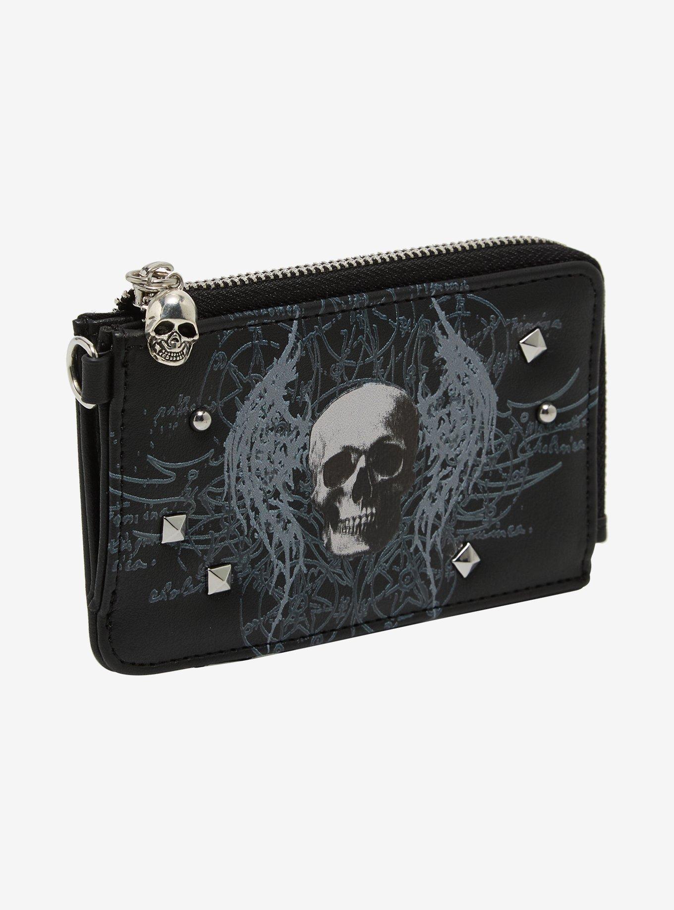 Social Collision Winged Skull Mini Zipper Wallet, , hi-res