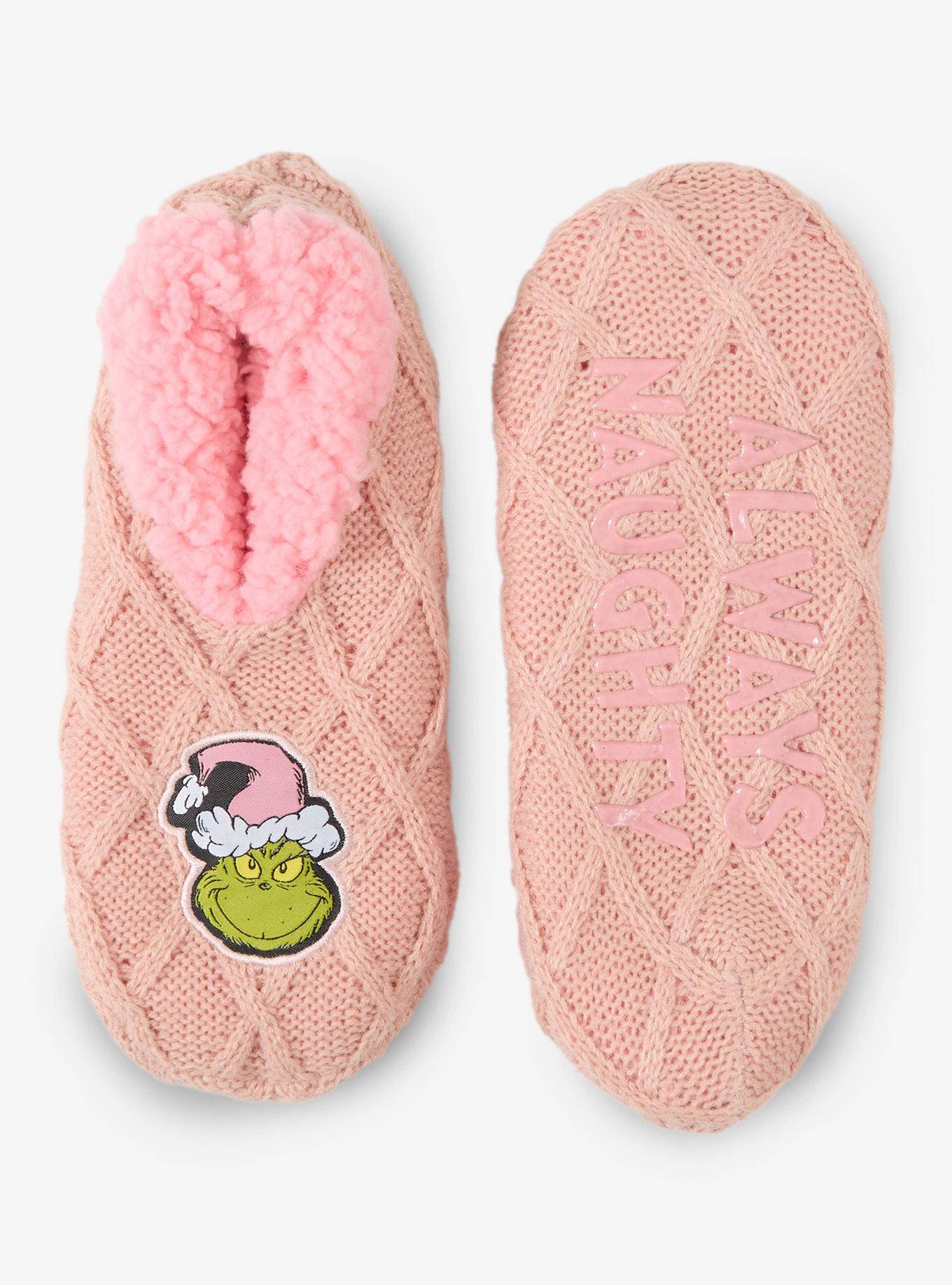 Dr. Seuss How The Grinch Stole Christmas Pink Slipper Socks - BoxLunch Exclusive, , hi-res