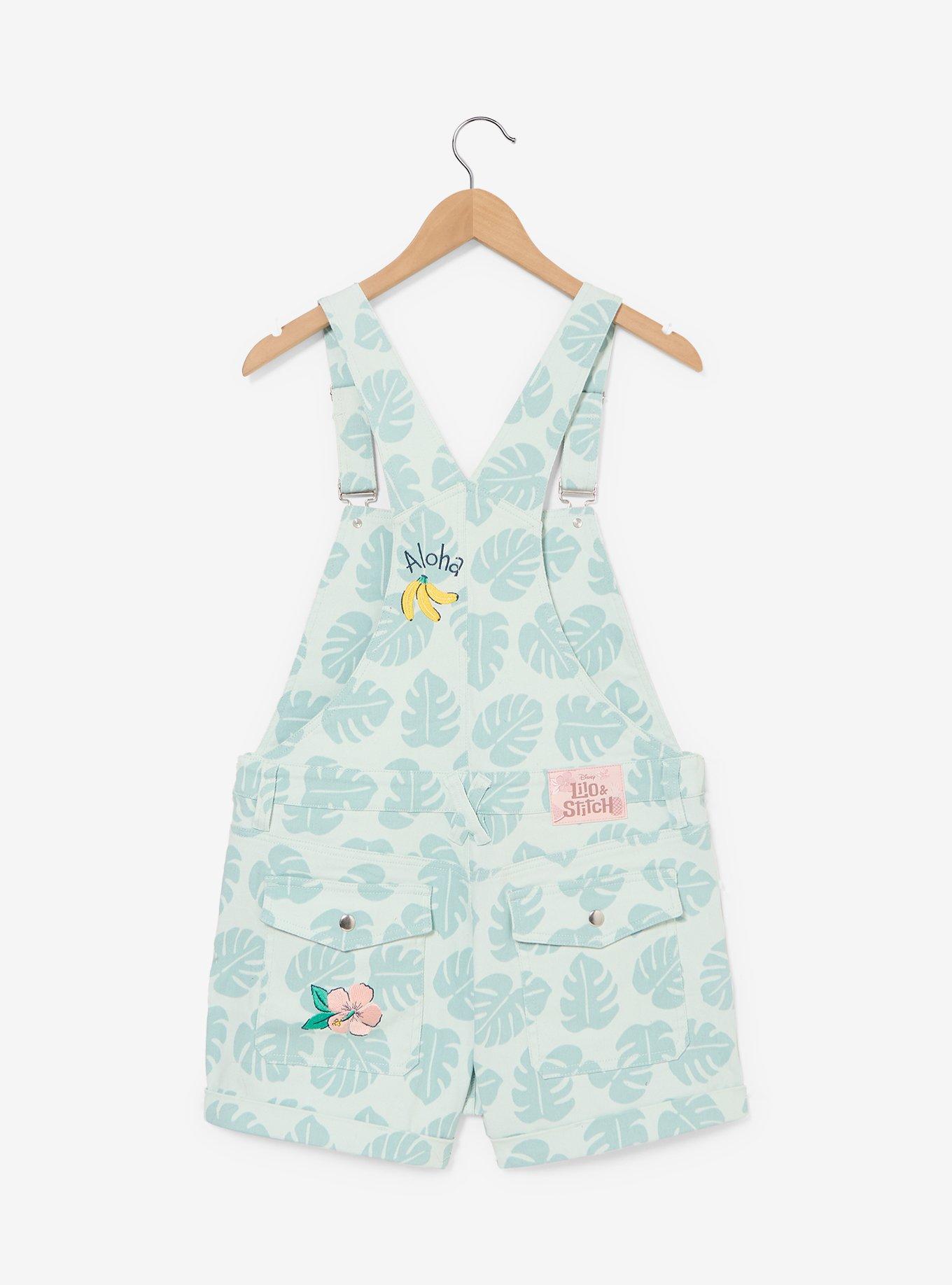 Disney Lilo & Stitch Palm Front Allover Print Women's Short Overalls - BoxLunch Exclusive, , hi-res